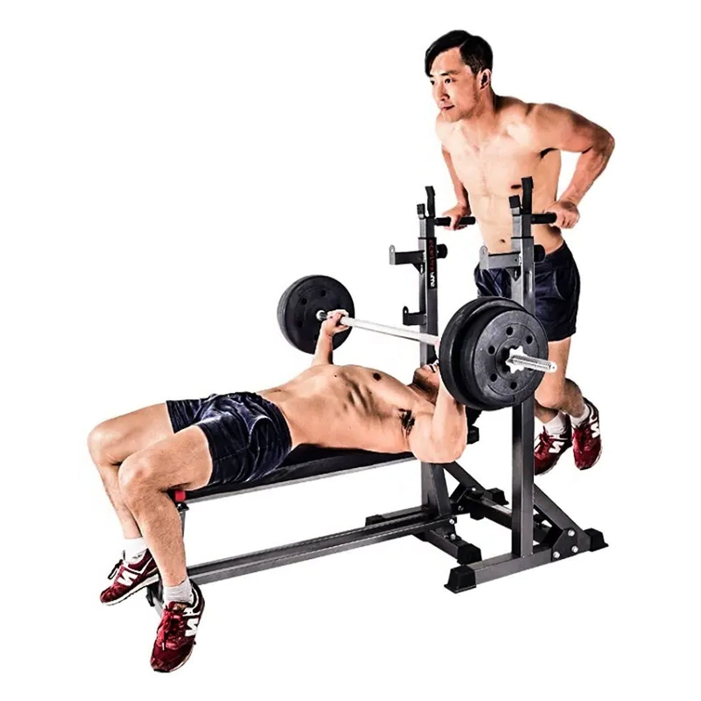 Adjustable Half Squat Rack with Dip Bars, Spotters & Barbell Options | 200KG Load | Compact Steel Power Stand for Squats, Presses, Dips & Full Body Training