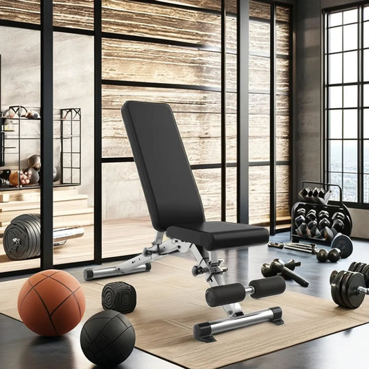 Adjustable Home Gym Weight Bench with Dip Station & Barbell Rack | Compact Strength Training Bench for Weightlifting, Core Workouts & Full-Body Exercises