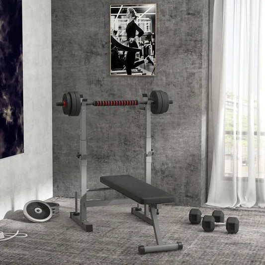 Foldable Adjustable Weight Bench with Dip Handles & Barbell Rack | Heavy-Duty Full-Body Strength Station for Press, Dips, Squats | Compact Home Gym Setup