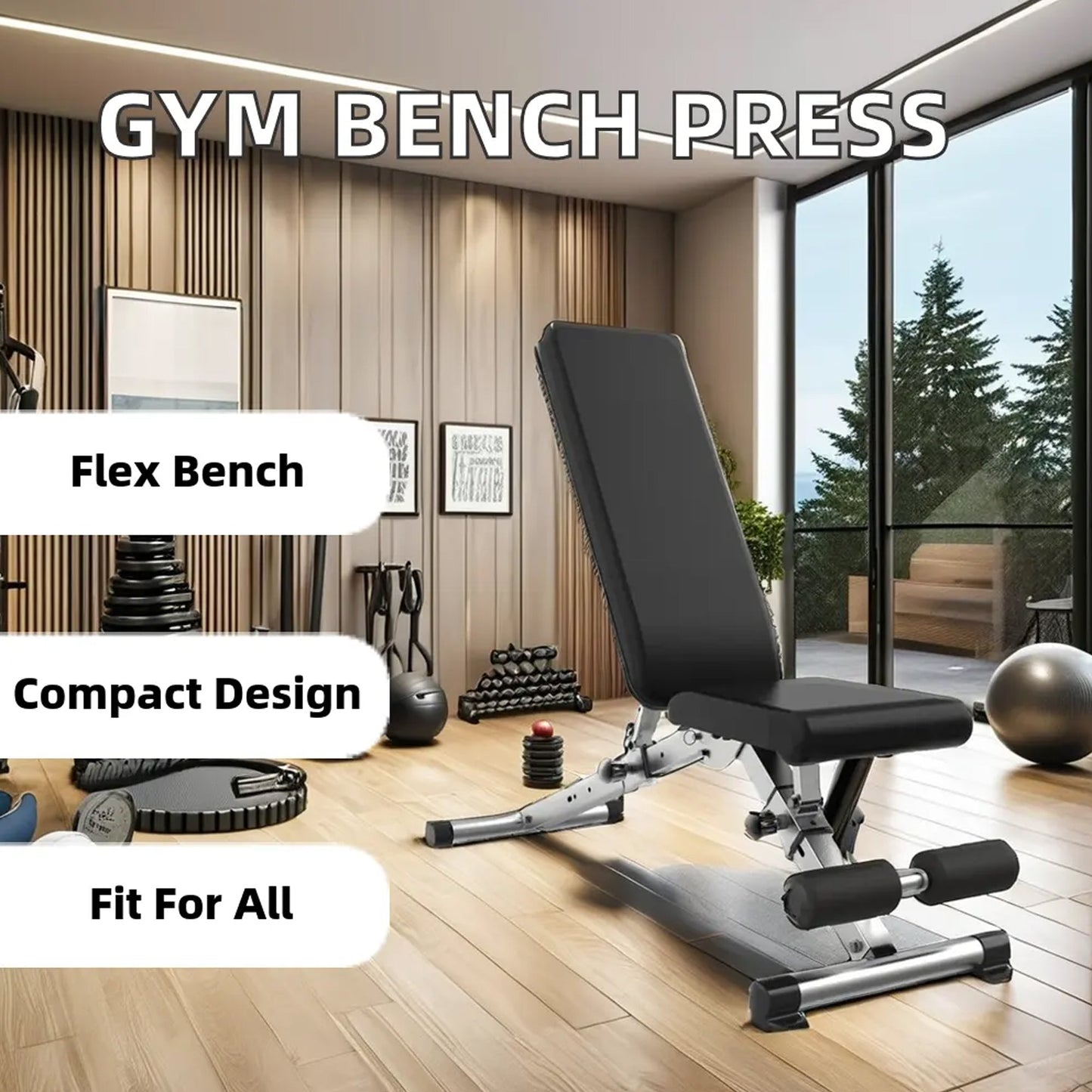 Adjustable Home Gym Weight Bench with Dip Station & Barbell Rack | Compact Strength Training Bench for Weightlifting, Core Workouts & Full-Body Exercises