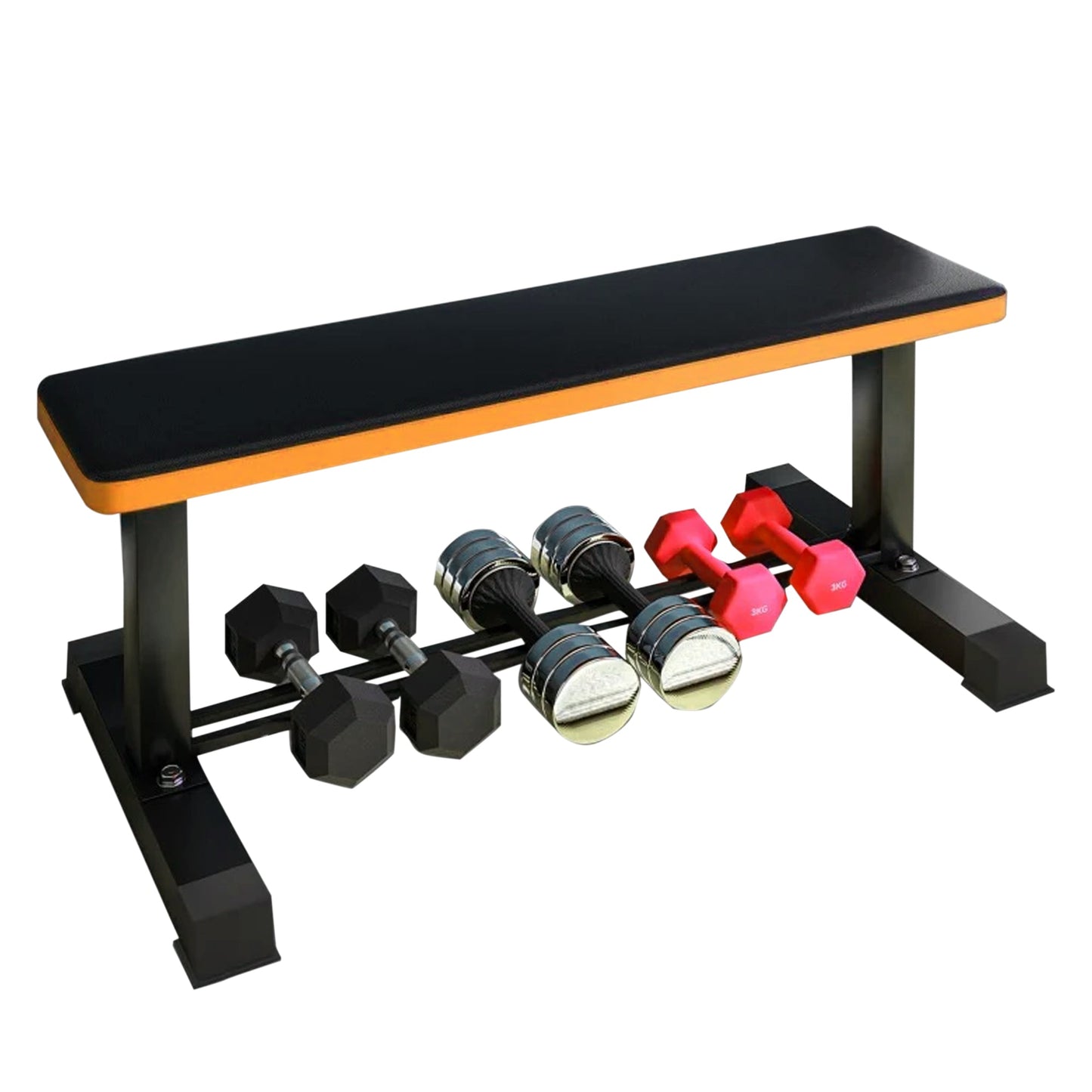 Transform Home Workouts with Flat Weight Bench | 500kg Capacity | Dumbbell Rack Included | 106x26x48cm Steel Frame | Ideal for Presses & Strength Training
