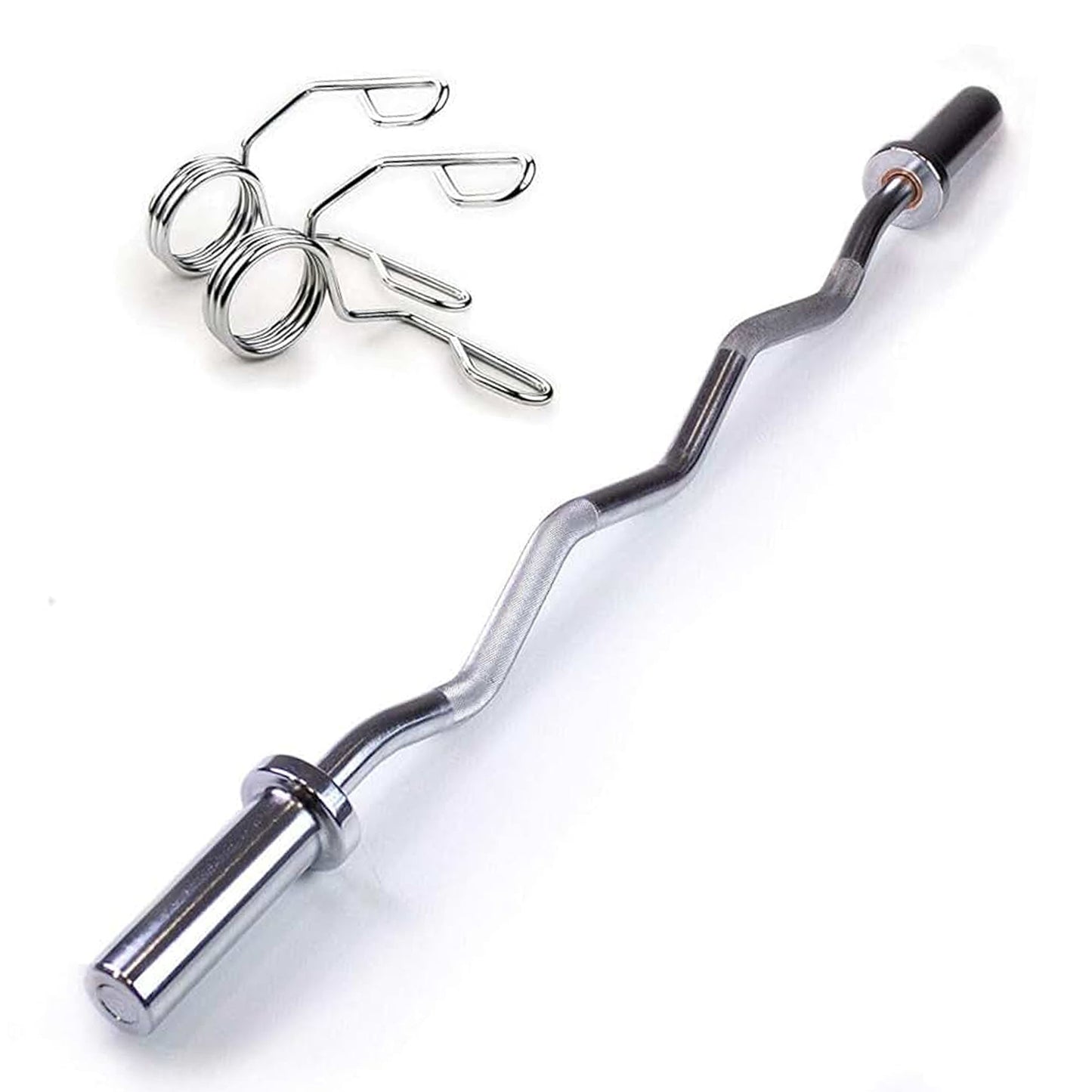 47" Olympic EZ Curl Bar in Chrome – Ergonomic 4ft Barbell with 2 Spring Collars | Fits 2” Weight Plates | Ideal for Curls, Extensions, Rows & Strength Training