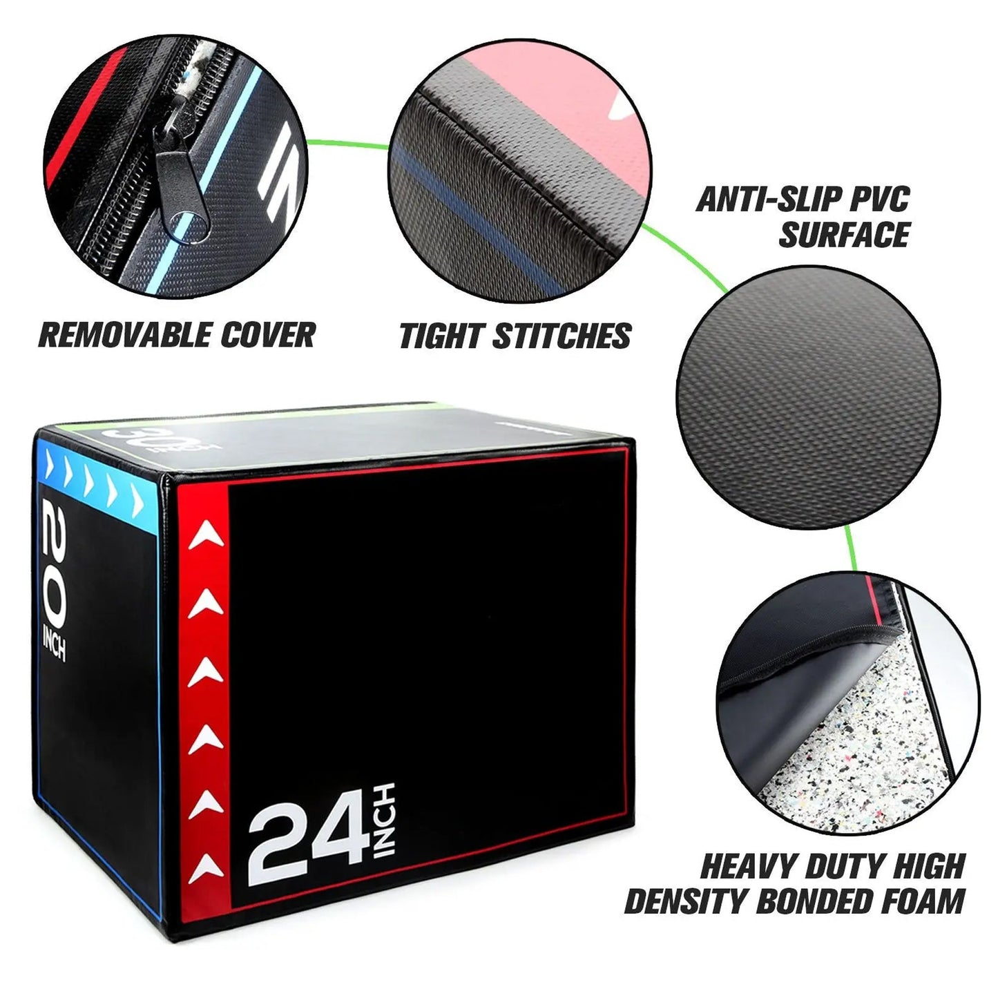 3-in-1 Soft Foam Plyo Box for Jump, Strength & Agility Training – Non-Slip Heights of 16", 20", 24" – Home Gym, CrossFit & HIIT – Single or Full Set Options