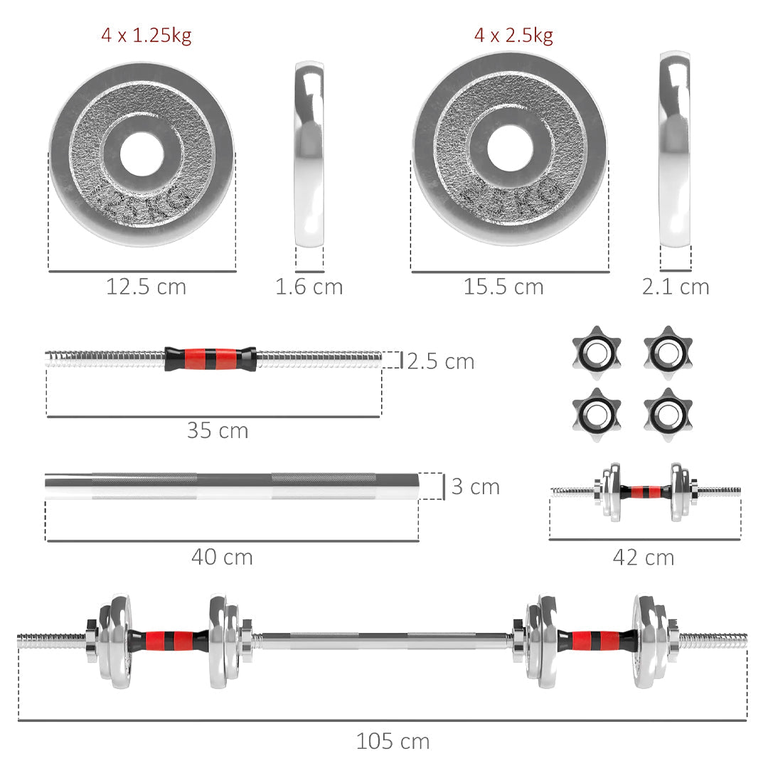 Transform Your Home Workouts with 20kg Steel Adjustable Dumbbell Barbell Set – Compact 2-in-1 Cast Iron Weights with Connector, Non-Slip Grip & Rust-Free Finish