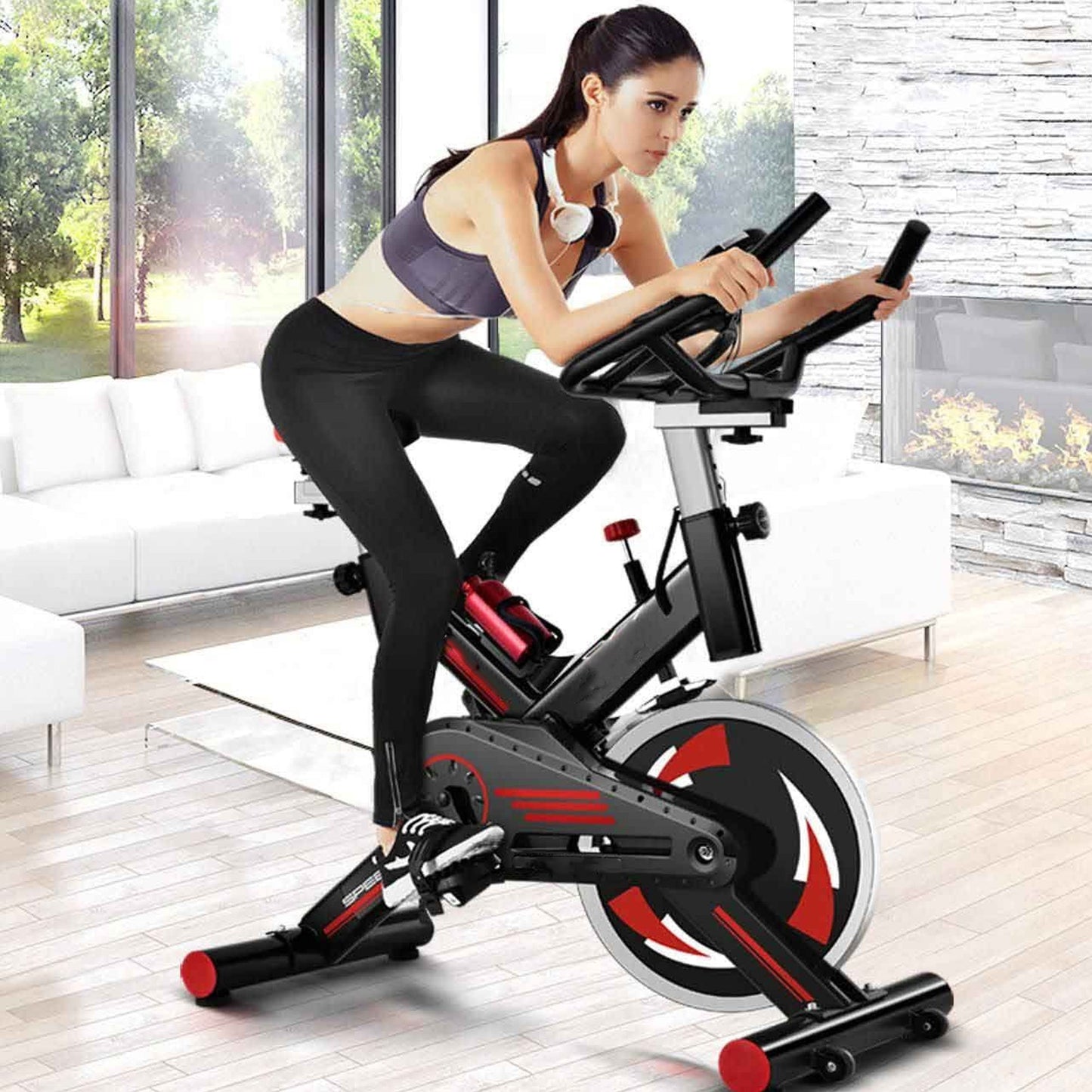 Premium Indoor Spin Exersice Bike for Home – Ultra-Quiet Belt Drive, Adjustable Resistance, LCD Display, Tablet Mount, 120kg Load, 8kg Flywheel, Compact & Ergonomic