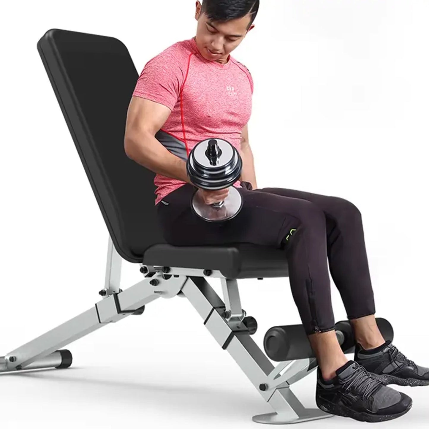 Adjustable Home Gym Weight Bench with Dip Station & Barbell Rack | Compact Strength Training Bench for Weightlifting, Core Workouts & Full-Body Exercises