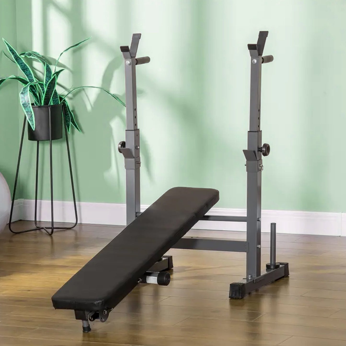 Foldable Adjustable Weight Bench with Dip Handles & Barbell Rack | Heavy-Duty Full-Body Strength Station for Press, Dips, Squats | Compact Home Gym Setup