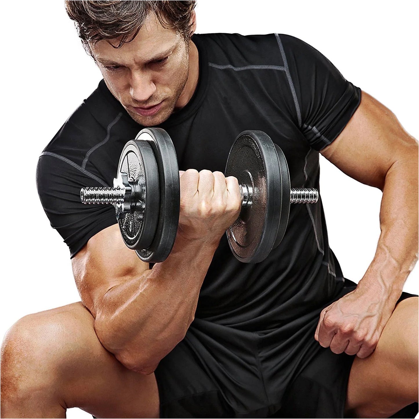 All-in-One 65kg Adjustable Dumbbell & Cast Iron Barbell Set , Knurled Grips, 2-in-1 Home Strength Kit for Compact Gym Spaces
