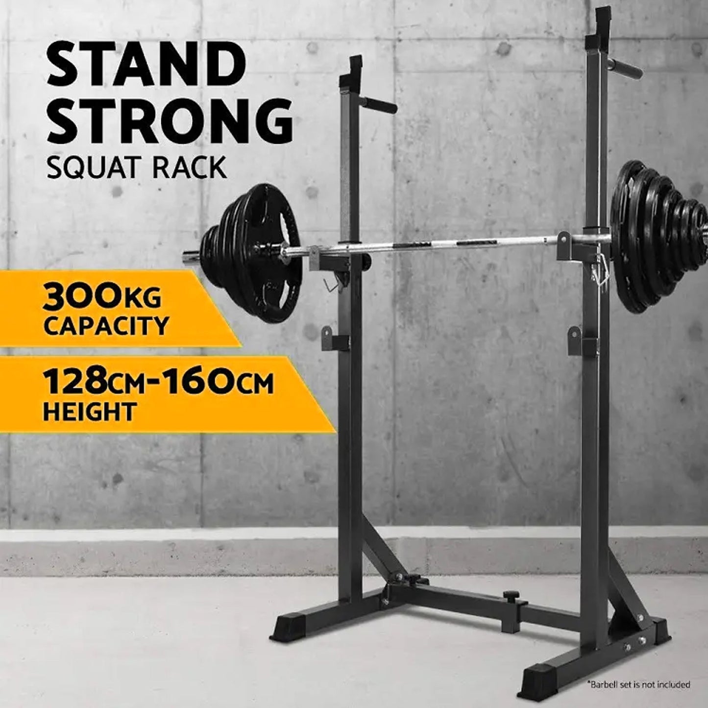 Adjustable Half Squat Rack with Dip Bars, Spotters & Barbell Options | 200KG Load | Compact Steel Power Stand for Squats, Presses, Dips & Full Body Training