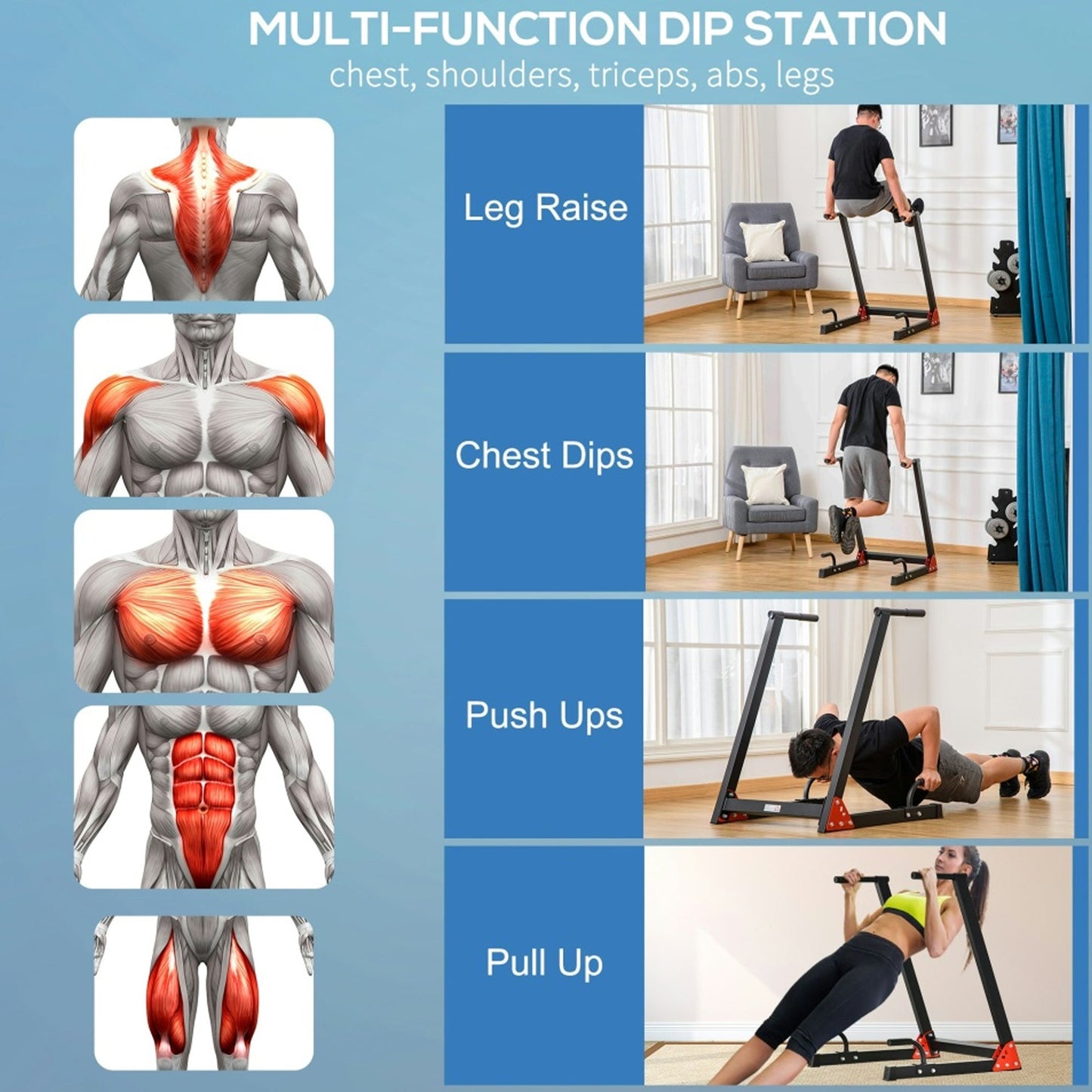 Heavy-Duty Dip Station for Upper Body Workouts – Compact Steel Stand for Dips, Leg Raises & Calisthenics | 200kg Capacity | Red & Black Home Gym Equipment