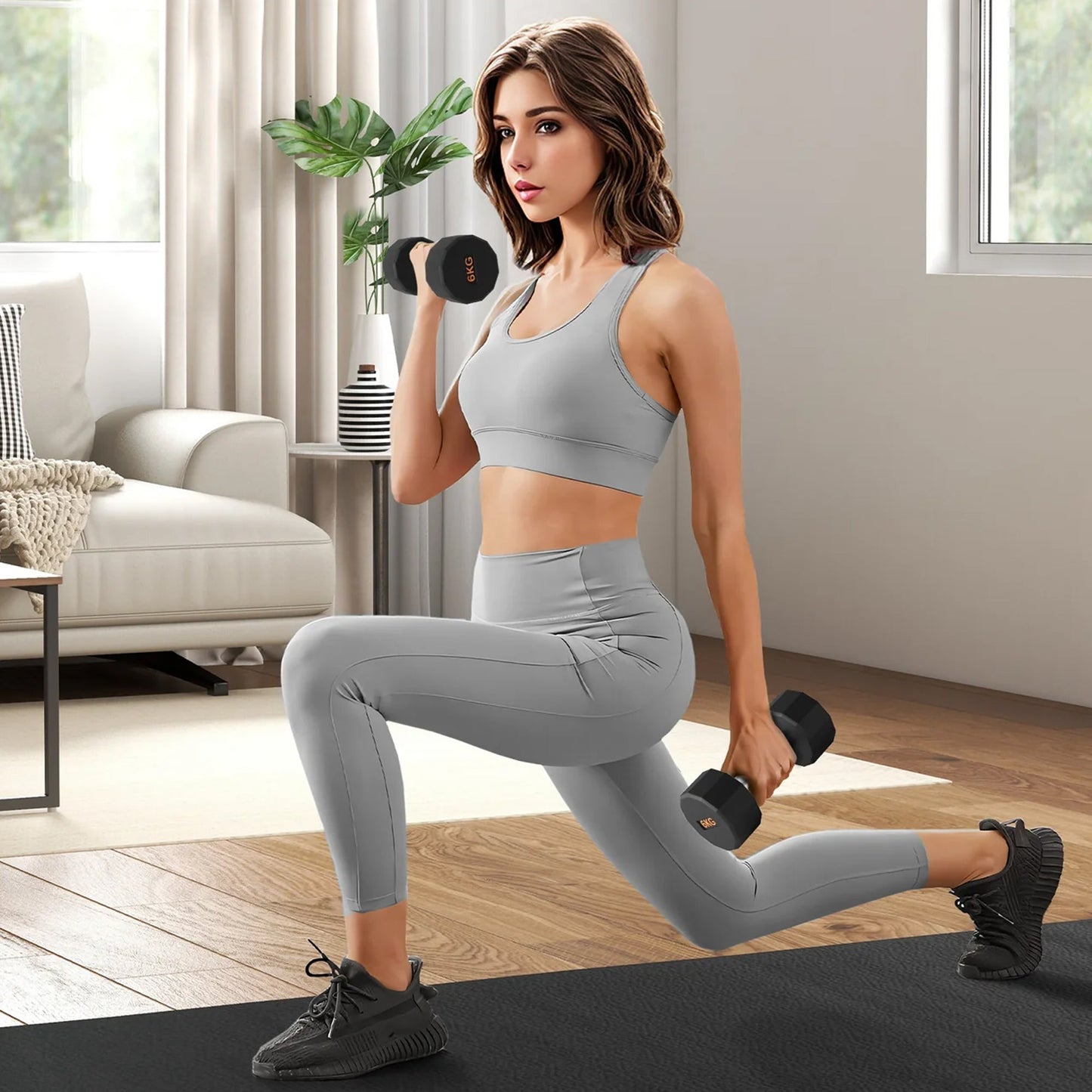 Anti-Roll Hex Dumbbells, Durable Rubber Finish & Knurled Handles – Strength & Conditioning Tools for Home Gym Fitness