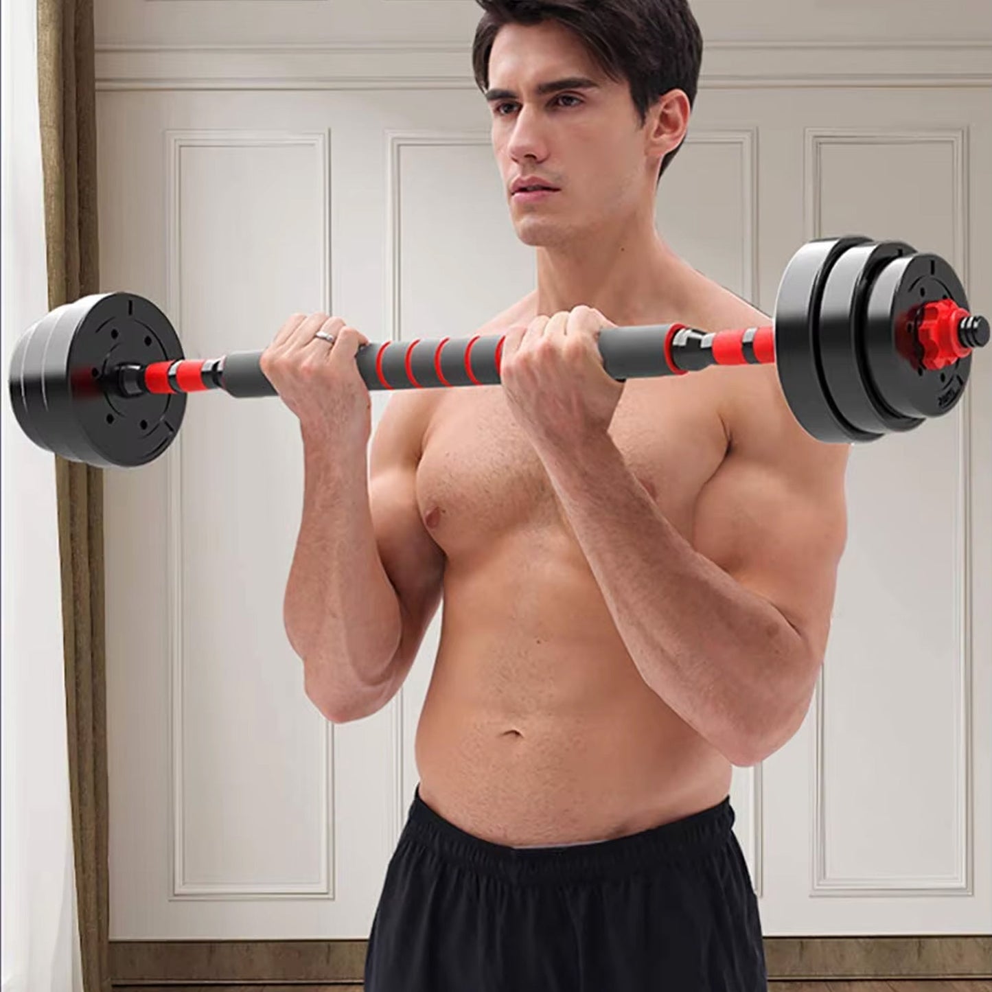 Adjustable Vinyl‑Coated Dumbbell & Barbell Set – 20 kg/25 kg/30 kg, 2‑in‑1 Strength Kit for Home Gym Workout