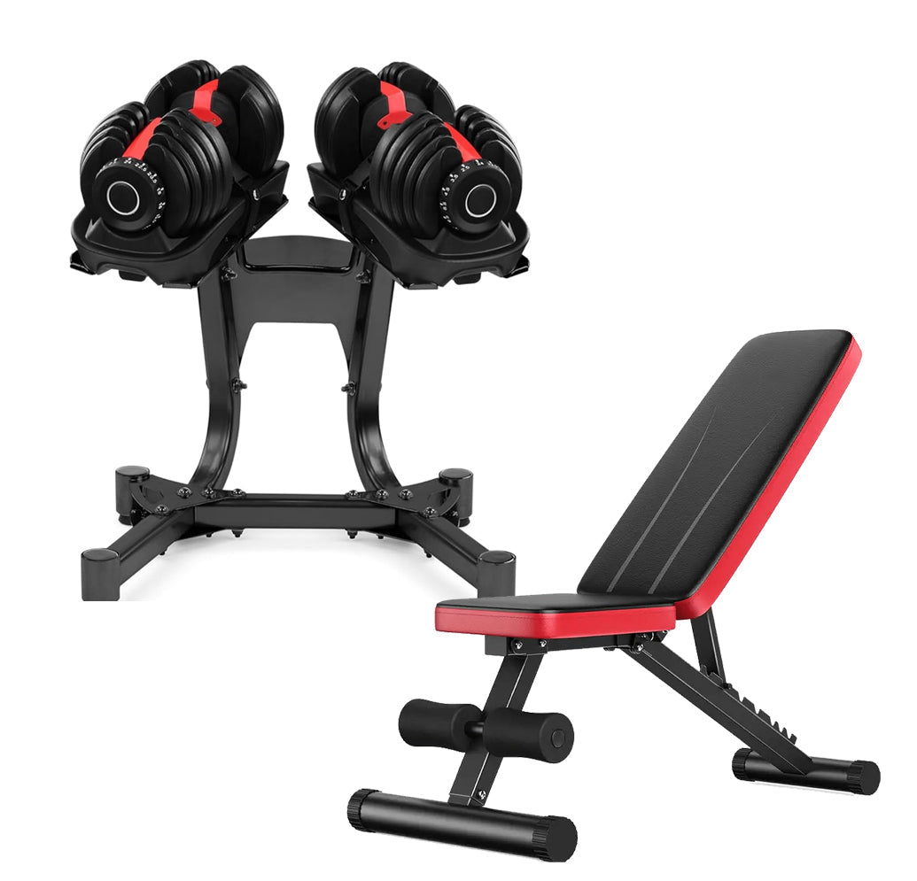Smart Dial Adjustable Dumbbell Set 24 kg | 15-in-1 Space-Saving Weights with Optional Bench & Stand for Home Gym Workouts