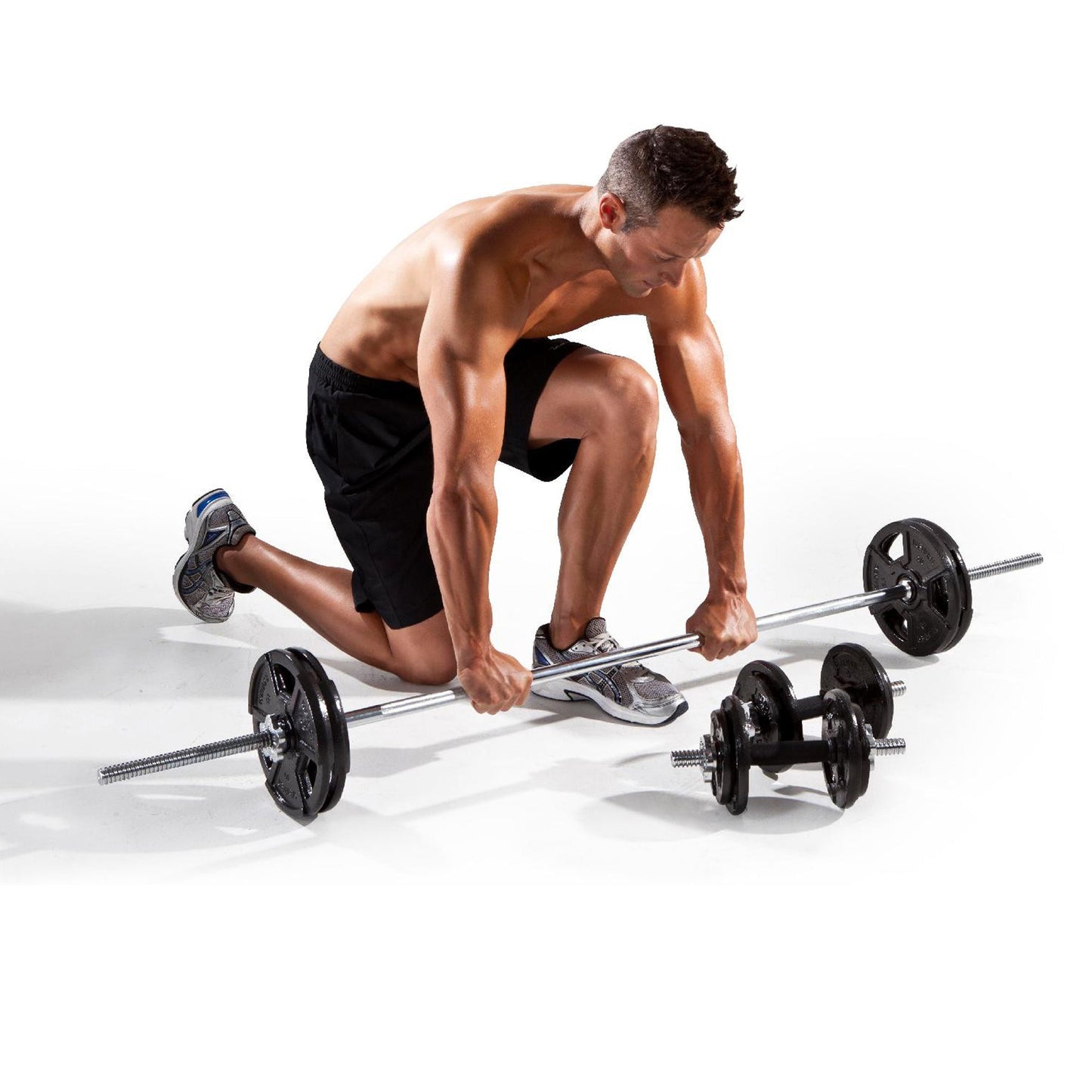 All-in-One 65kg Adjustable Dumbbell & Cast Iron Barbell Set , Knurled Grips, 2-in-1 Home Strength Kit for Compact Gym Spaces