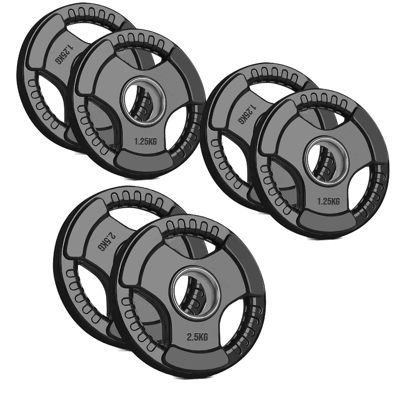 Versatile Tri-Grip Olympic Plates – Solid Cast Iron with Protective Rubber Coating & 2-Inch Center Hole for Strength Training | Range of Weight Options