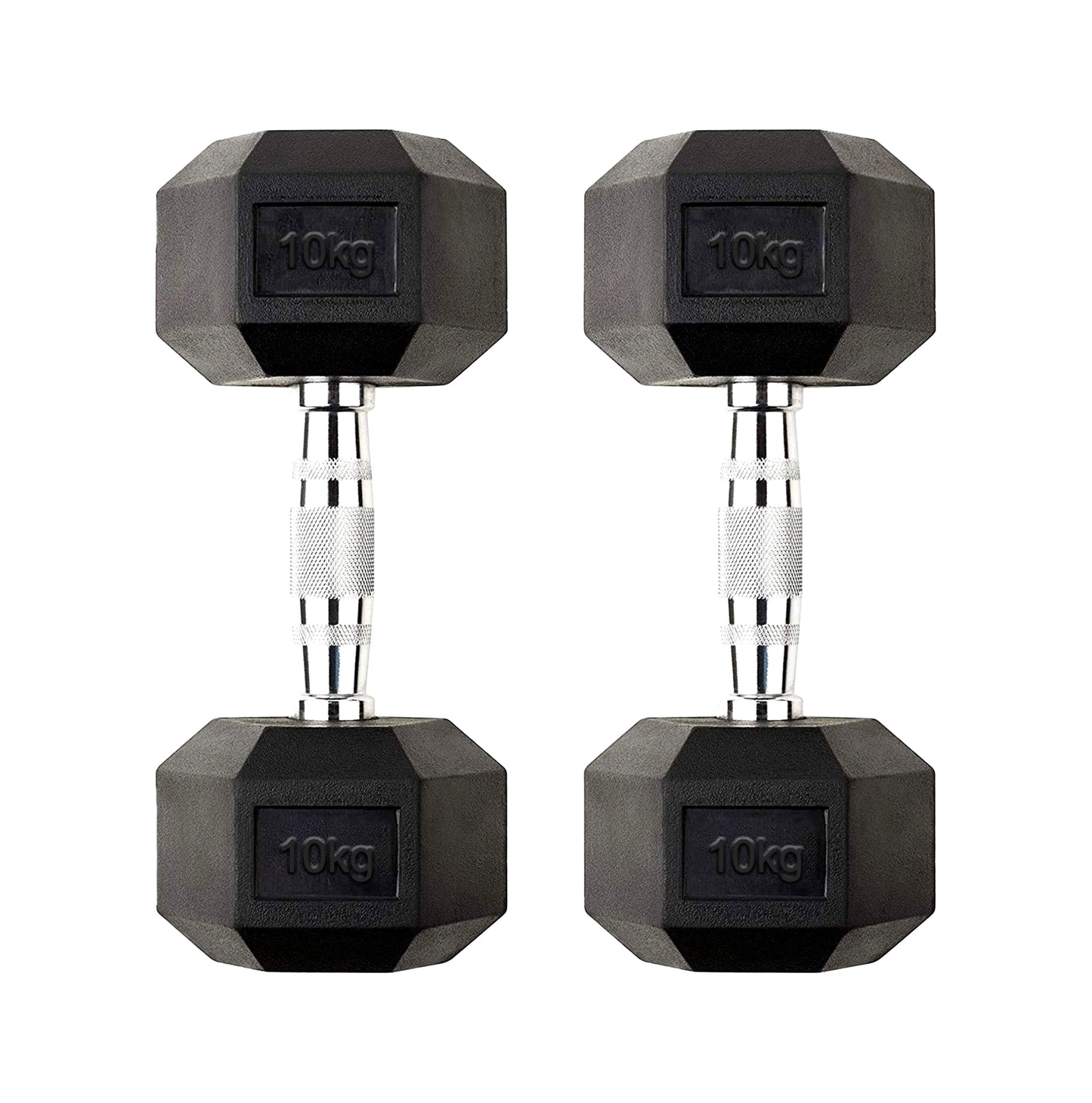 10kg Anti Roll Hex Dumbbell Pair – Rubber Coated Cast Iron Weights with Chrome Knurled Handles – Strength Training for Home Gym & Fitness Workouts UK