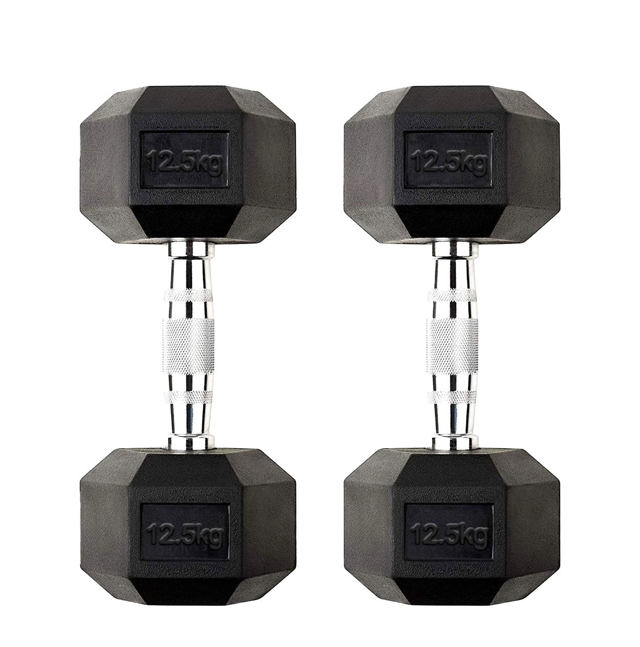 Hex Dumbbells 2.5kg–60kg – Pairs & Sets Available – Rubber Coated Anti Roll Weights with Chrome Handles – Full Dumbbell Range for Strength Training at Home or Studio