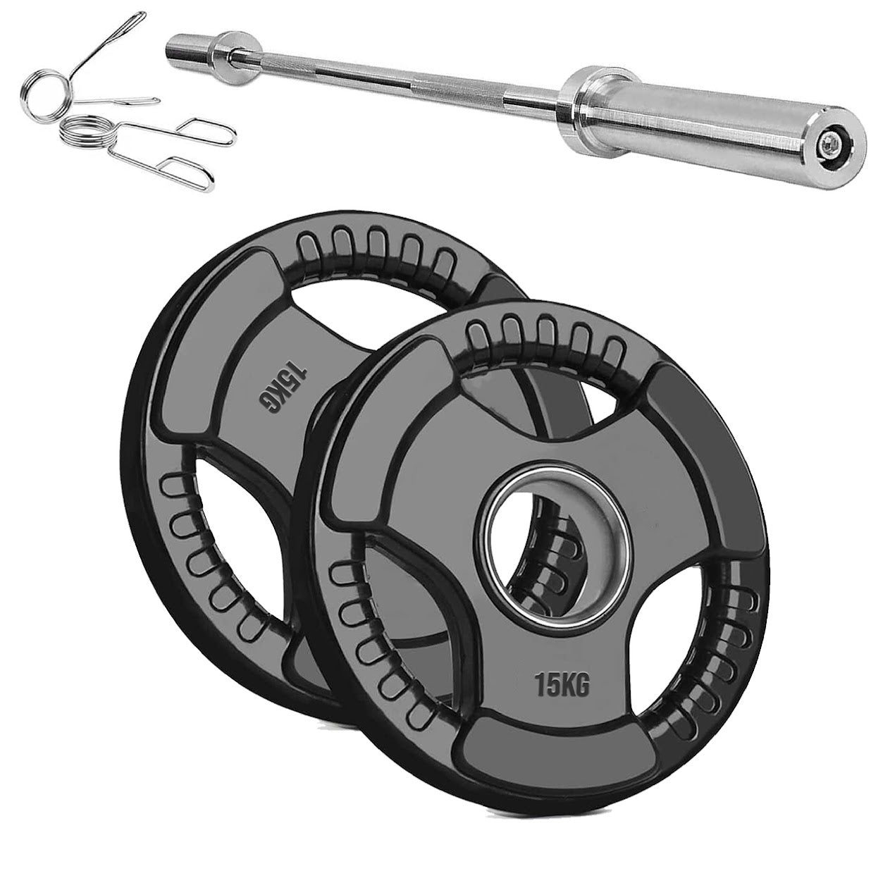 Versatile Tri-Grip Olympic Plates – Solid Cast Iron with Protective Rubber Coating & 2-Inch Center Hole for Strength Training | Range of Weight Options