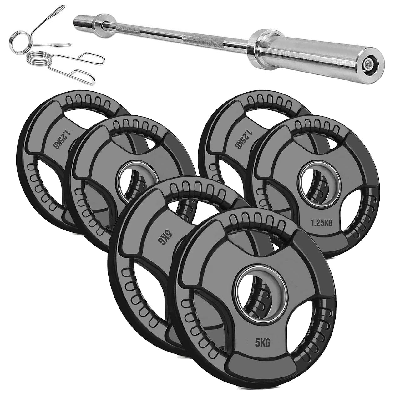 Versatile Tri-Grip Olympic Plates – Solid Cast Iron with Protective Rubber Coating & 2-Inch Center Hole for Strength Training | Range of Weight Options