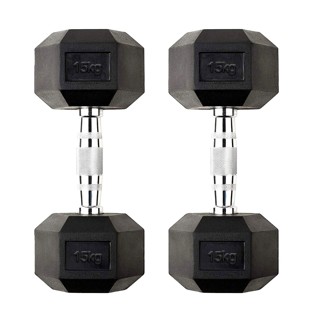 Hex Dumbbells 2.5kg–60kg – Pairs & Sets Available – Rubber Coated Anti Roll Weights with Chrome Handles – Full Dumbbell Range for Strength Training at Home or Studio