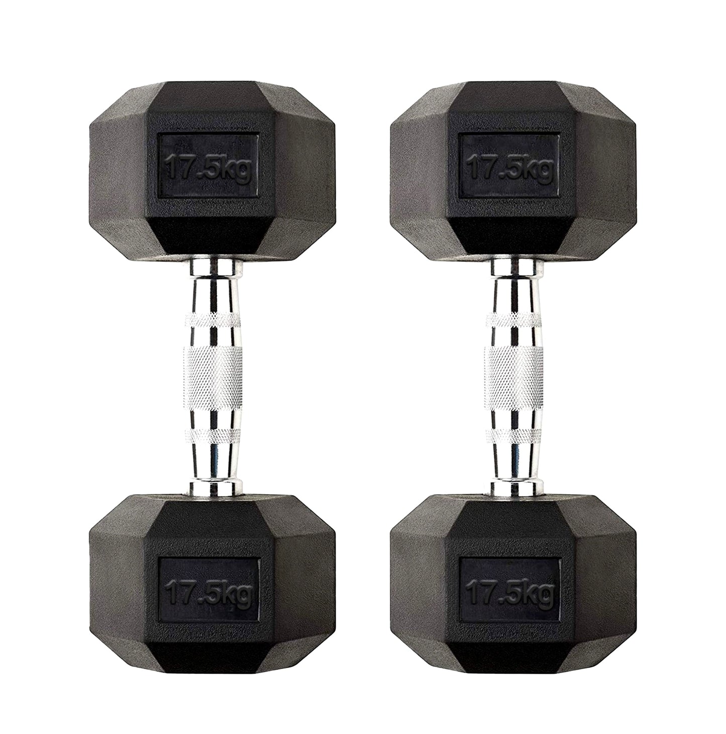 Pair of 17.5kg Hex Dumbbells – Cast Iron Weights with Rubber Coated Anti Roll Heads and Knurled Chrome Handles – Ideal for Home Gym Strength Training UK