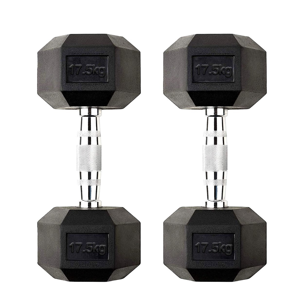 Hex Dumbbells 2.5kg–60kg – Pairs & Sets Available – Rubber Coated Anti Roll Weights with Chrome Handles – Full Dumbbell Range for Strength Training at Home or Studio