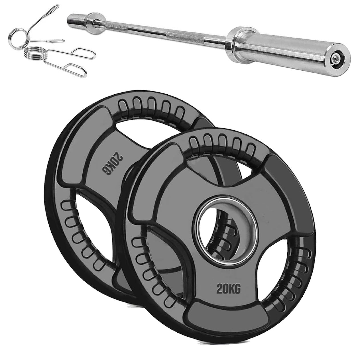 Versatile Tri-Grip Olympic Plates – Solid Cast Iron with Protective Rubber Coating & 2-Inch Center Hole for Strength Training | Range of Weight Options