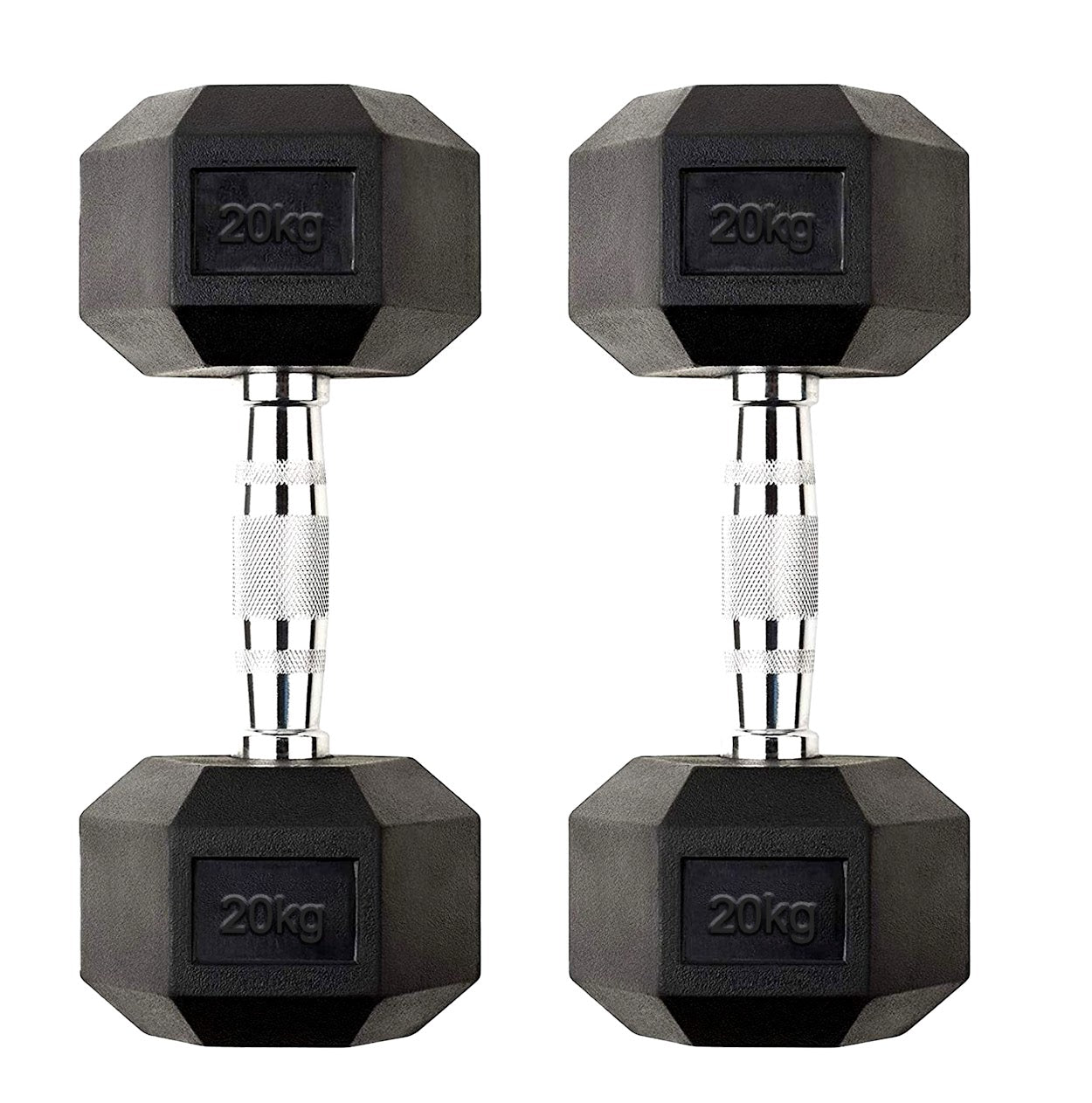 Hex Dumbbells 2.5kg–60kg – Pairs & Sets Available – Rubber Coated Anti Roll Weights with Chrome Handles – Full Dumbbell Range for Strength Training at Home or Studio