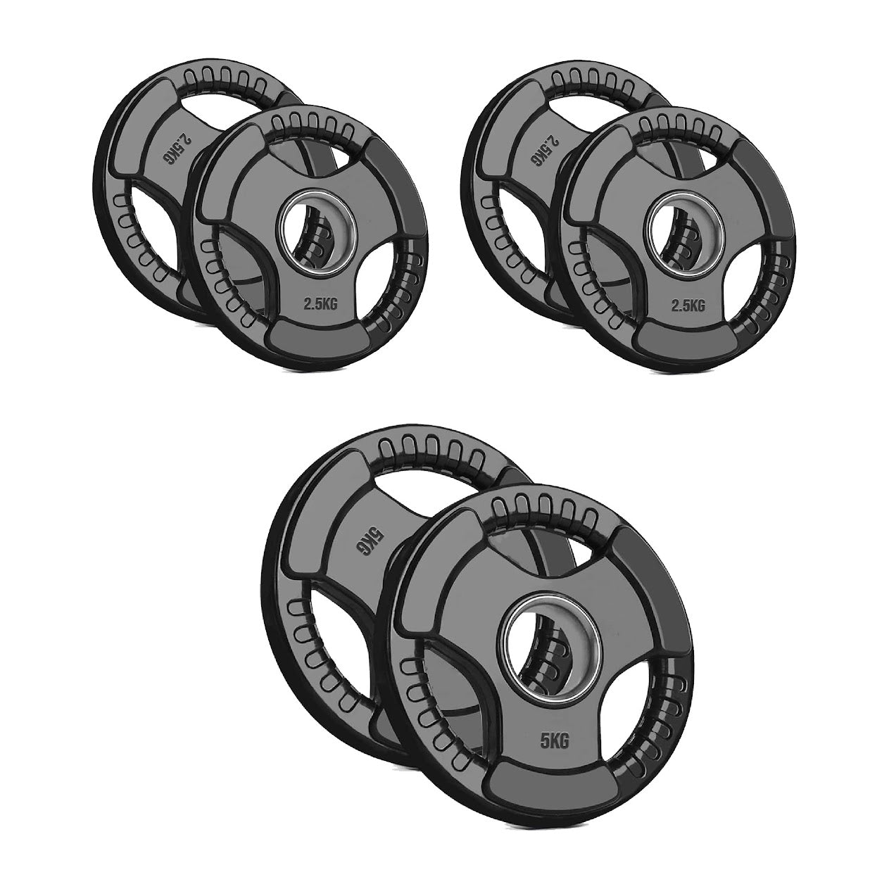 Versatile Tri-Grip Olympic Plates – Solid Cast Iron with Protective Rubber Coating & 2-Inch Center Hole for Strength Training | Range of Weight Options