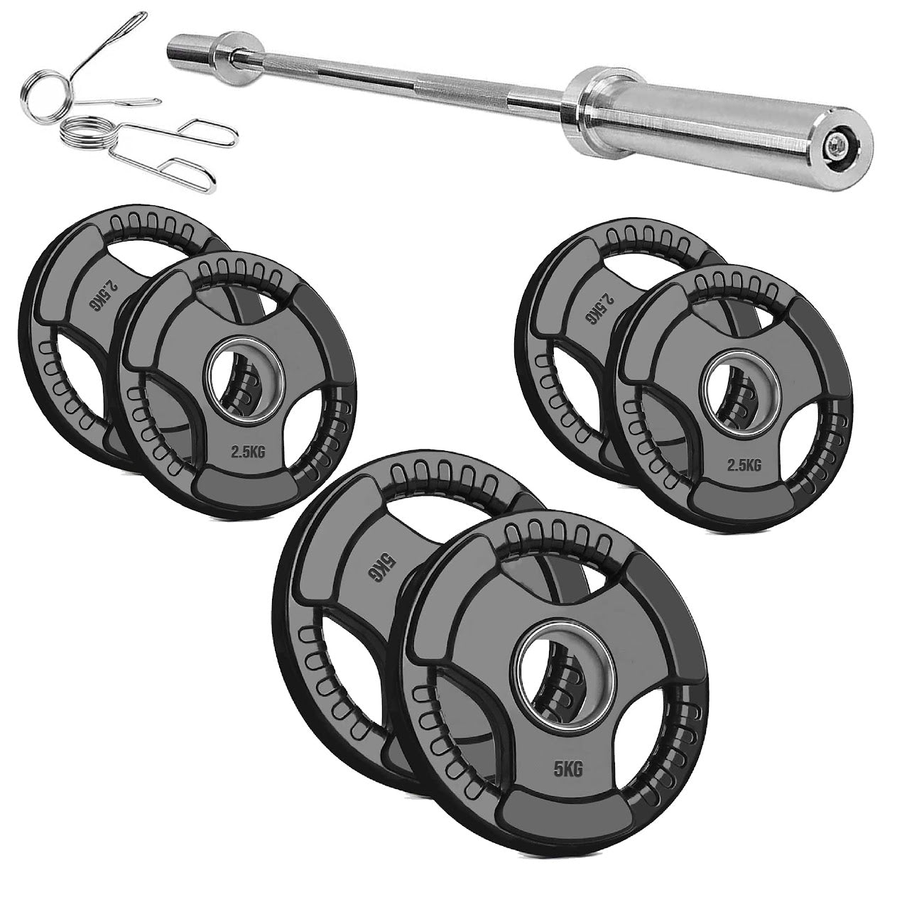 Versatile Tri-Grip Olympic Plates – Solid Cast Iron with Protective Rubber Coating & 2-Inch Center Hole for Strength Training | Range of Weight Options