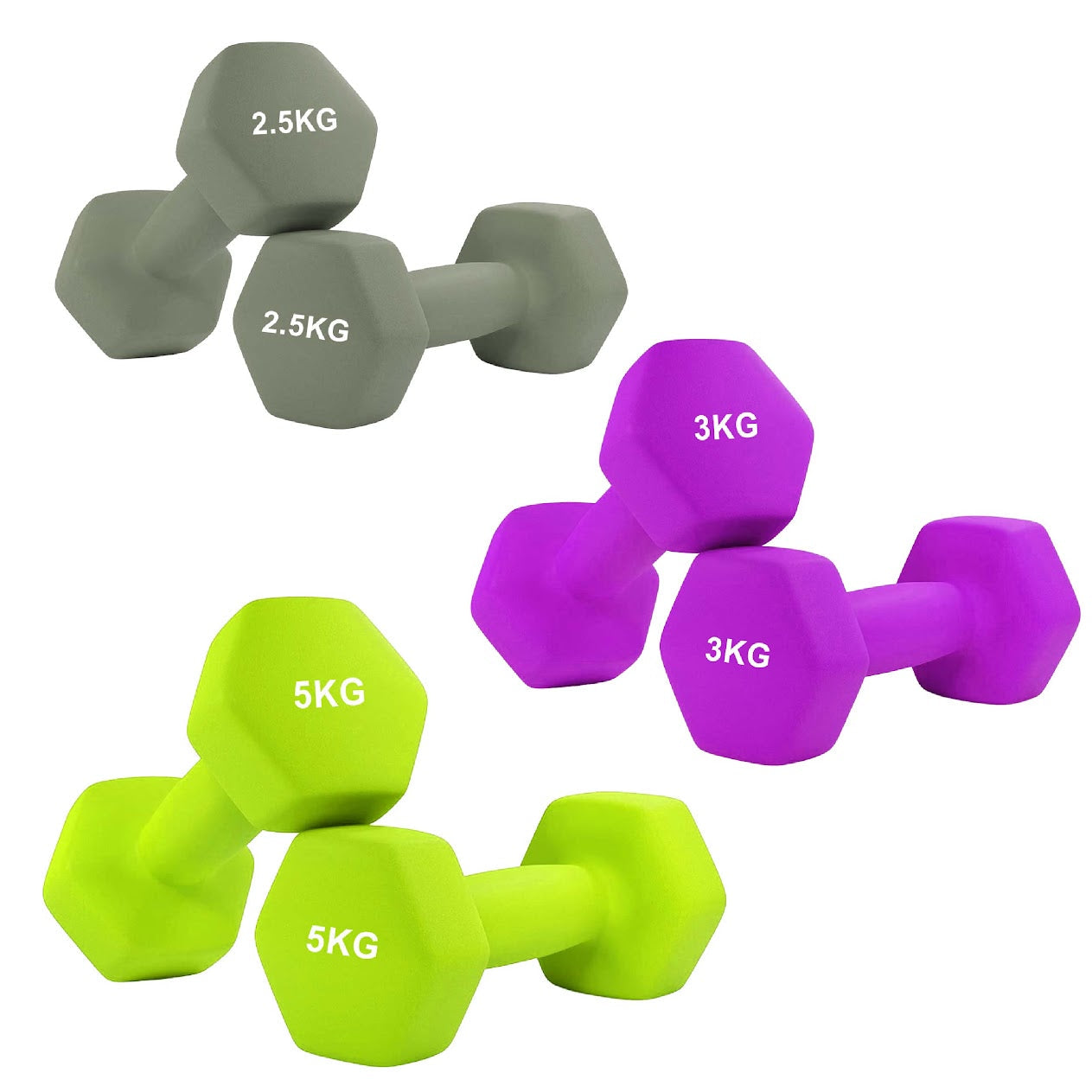 Hex Neoprene Dumbbells – Anti‑Roll, Non‑Slip Grip, Sold as Singles, Pairs, or Sets for Home Gym Strength Workouts