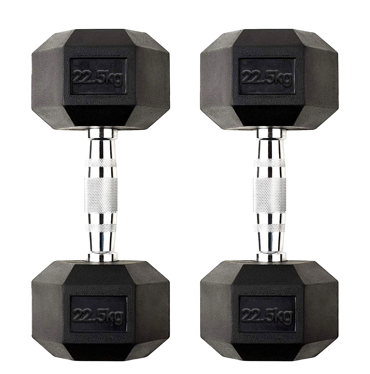 Hex Dumbbells 2.5kg–60kg – Pairs & Sets Available – Rubber Coated Anti Roll Weights with Chrome Handles – Full Dumbbell Range for Strength Training at Home or Studio