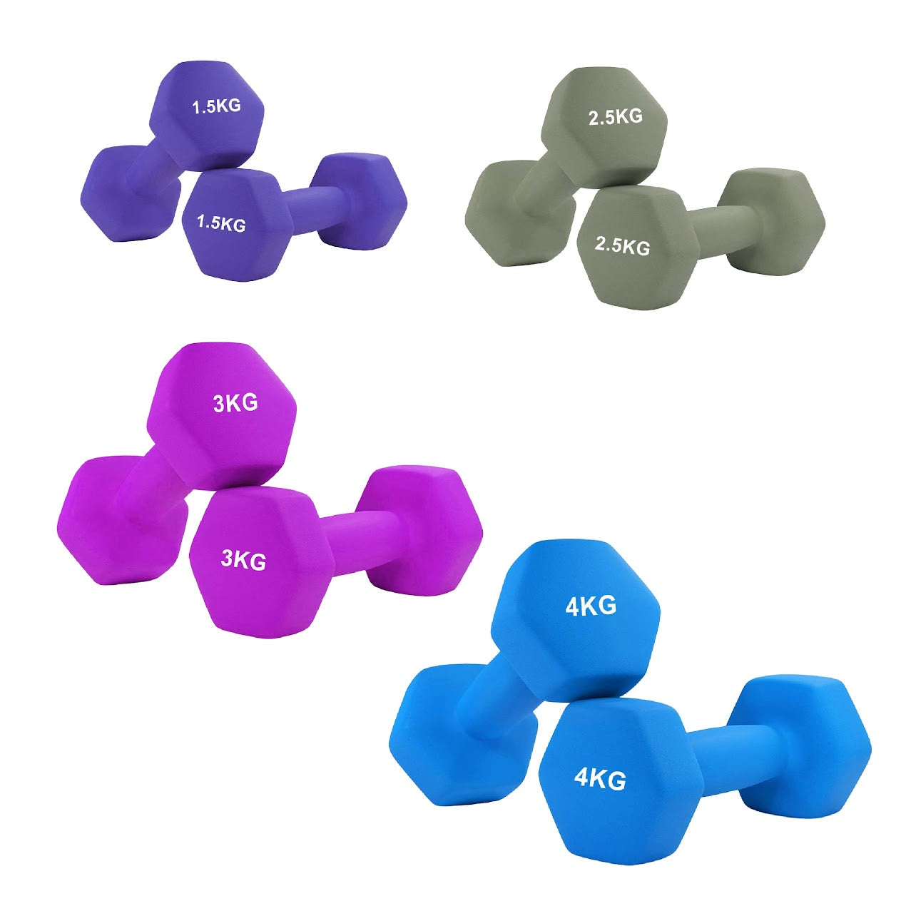 Hex Neoprene Dumbbells – Anti‑Roll, Non‑Slip Grip, Sold as Singles, Pairs, or Sets for Home Gym Strength Workouts