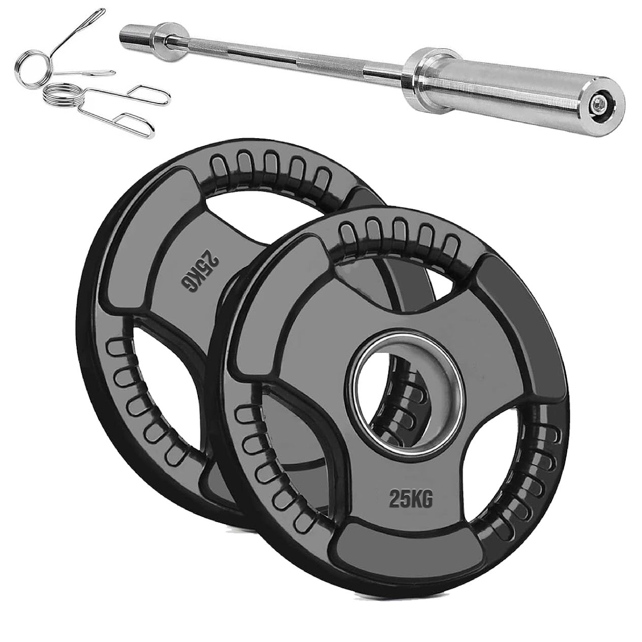 Versatile Tri-Grip Olympic Plates – Solid Cast Iron with Protective Rubber Coating & 2-Inch Center Hole for Strength Training | Range of Weight Options