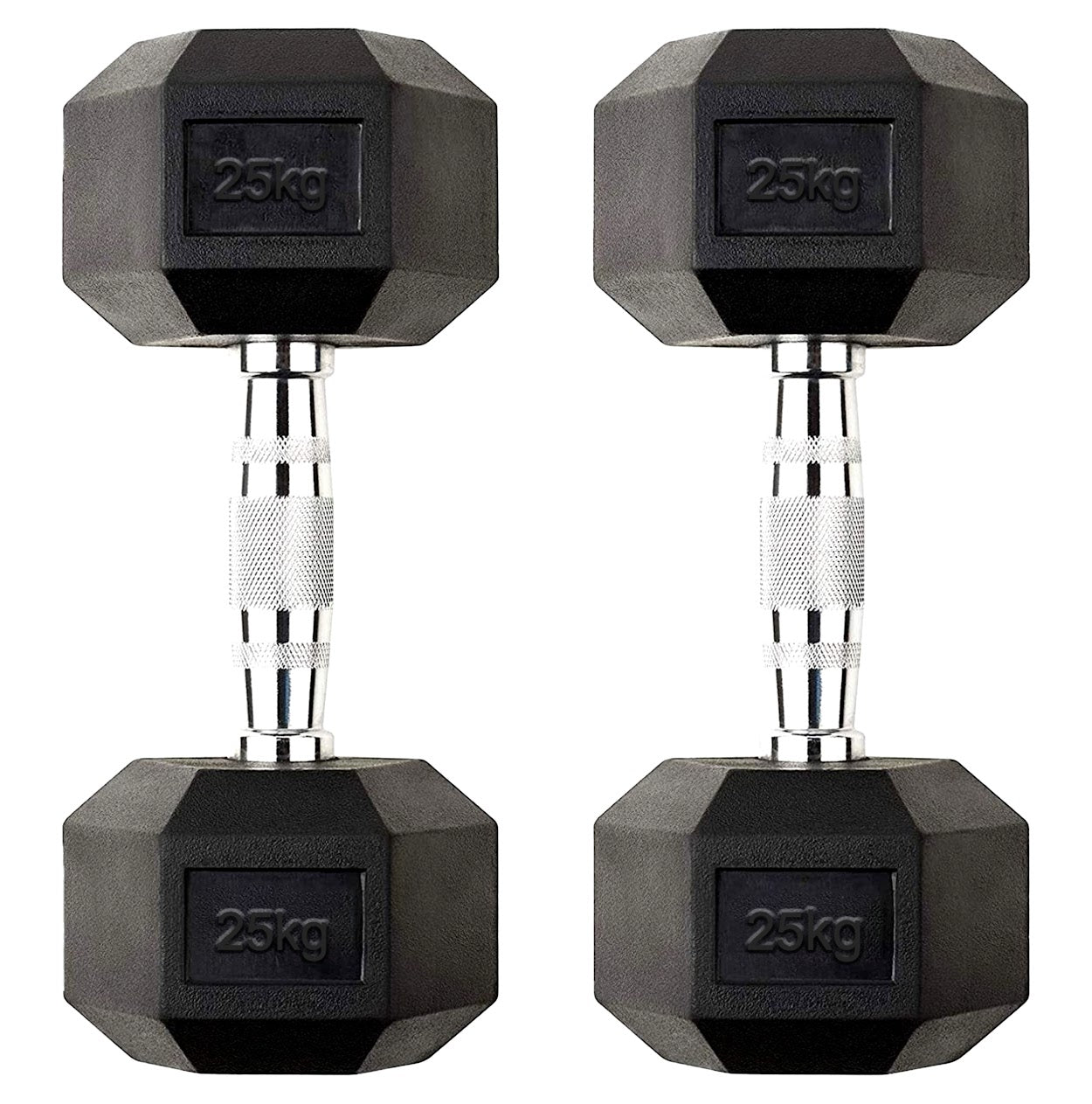 Hex Dumbbells 2.5kg–60kg – Pairs & Sets Available – Rubber Coated Anti Roll Weights with Chrome Handles – Full Dumbbell Range for Strength Training at Home or Studio