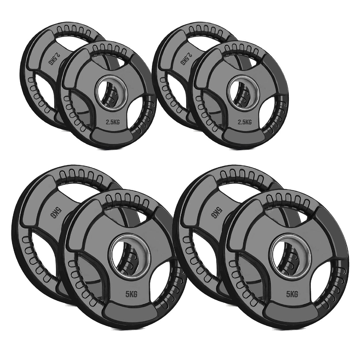 Versatile Tri-Grip Olympic Plates – Solid Cast Iron with Protective Rubber Coating & 2-Inch Center Hole for Strength Training | Range of Weight Options