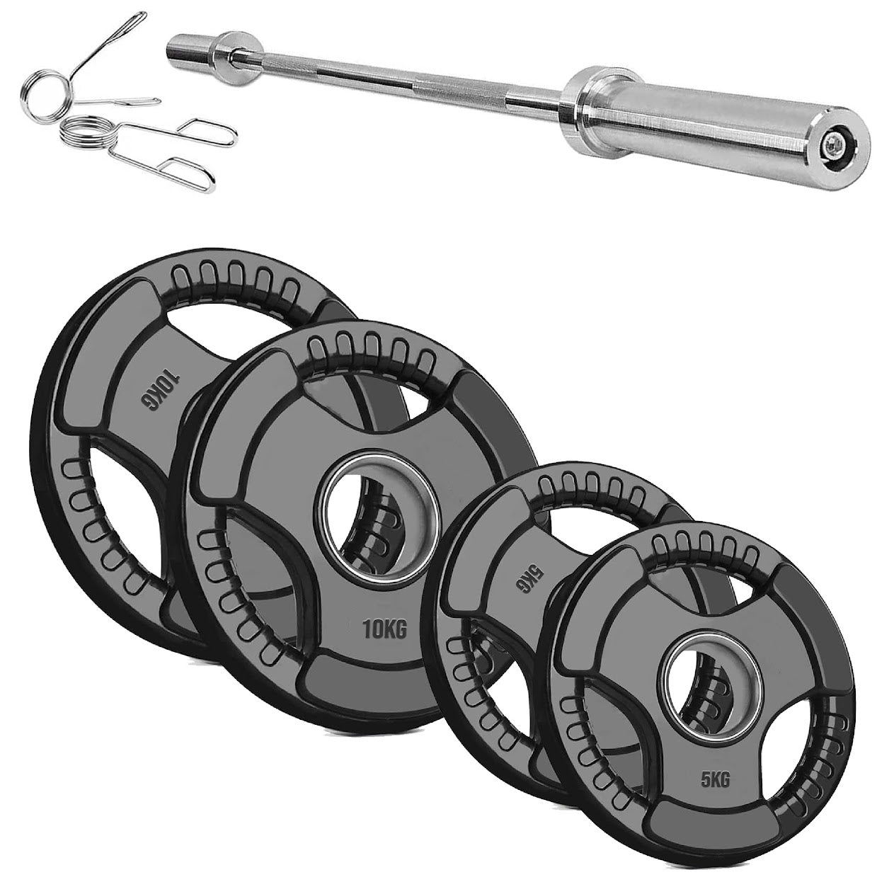 Versatile Tri-Grip Olympic Plates – Solid Cast Iron with Protective Rubber Coating & 2-Inch Center Hole for Strength Training | Range of Weight Options