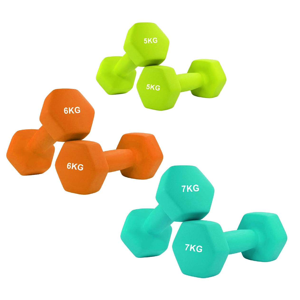 Hex Neoprene Dumbbells – Anti‑Roll, Non‑Slip Grip, Sold as Singles, Pairs, or Sets for Home Gym Strength Workouts