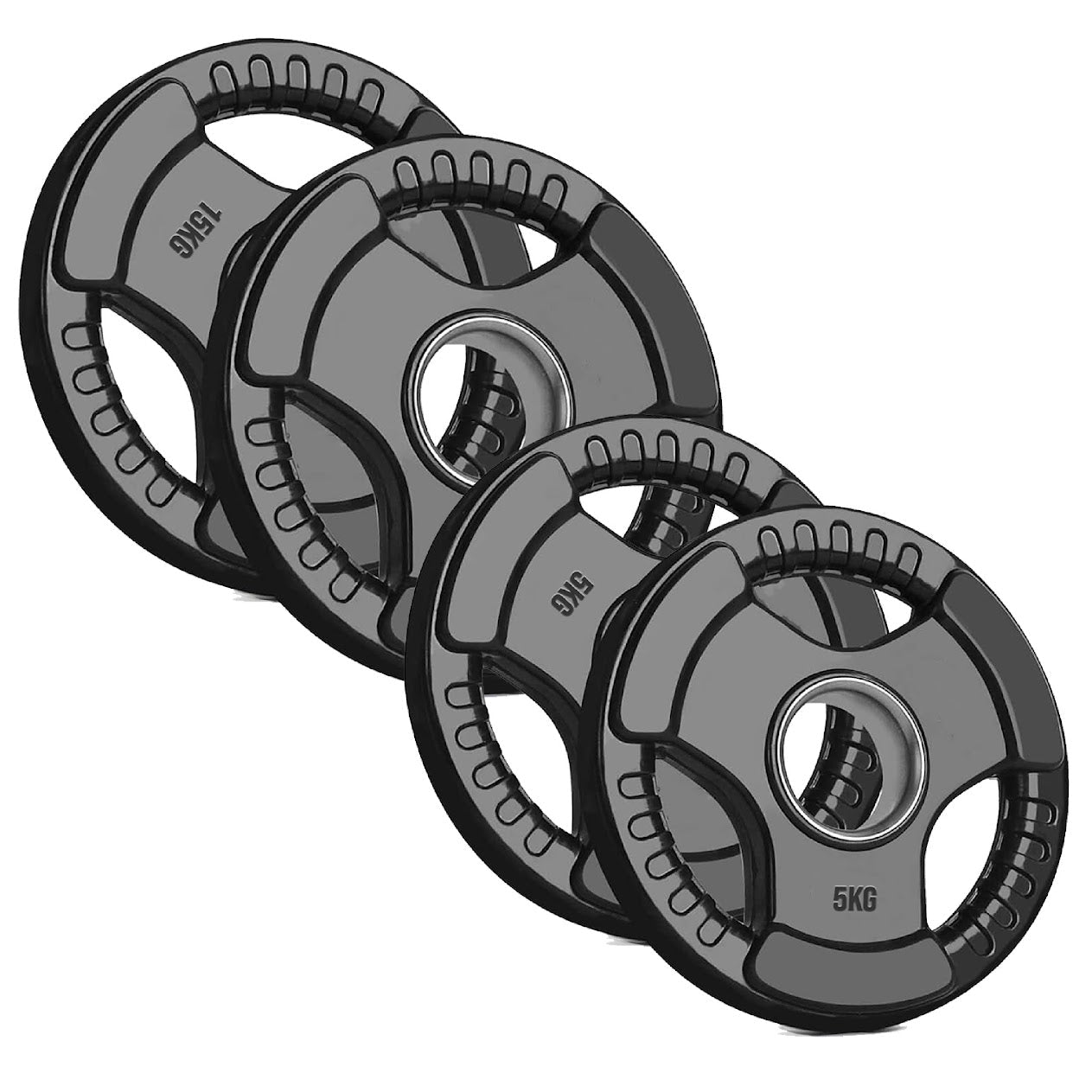 Versatile Tri-Grip Olympic Plates – Solid Cast Iron with Protective Rubber Coating & 2-Inch Center Hole for Strength Training | Range of Weight Options