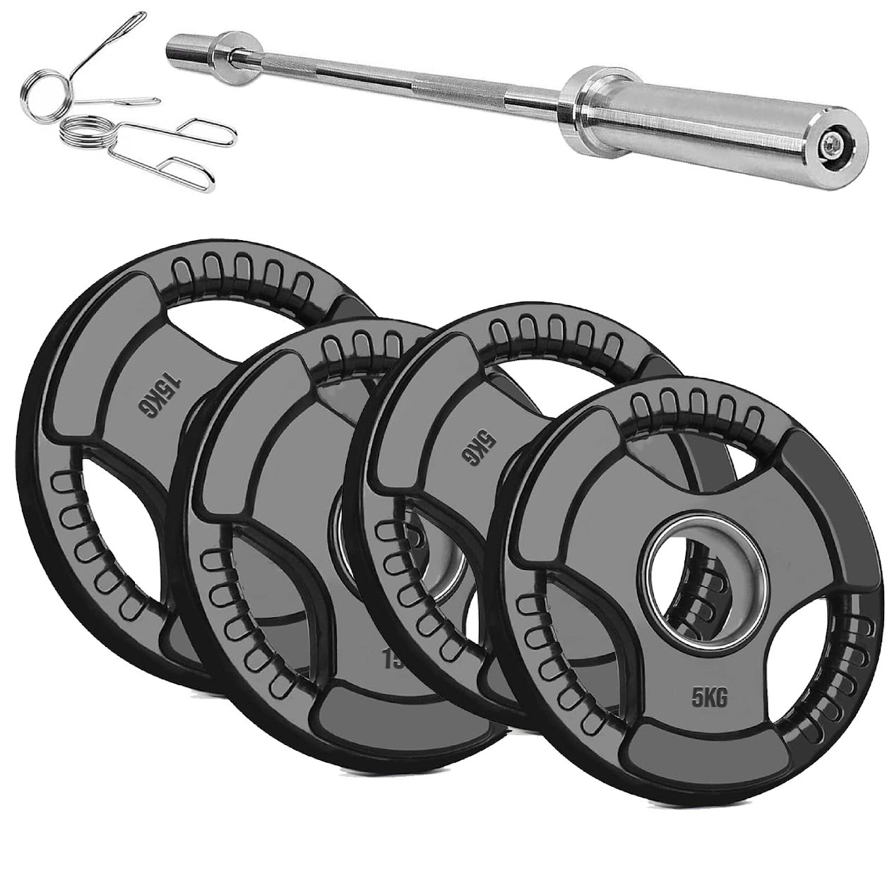 Versatile Tri-Grip Olympic Plates – Solid Cast Iron with Protective Rubber Coating & 2-Inch Center Hole for Strength Training | Range of Weight Options