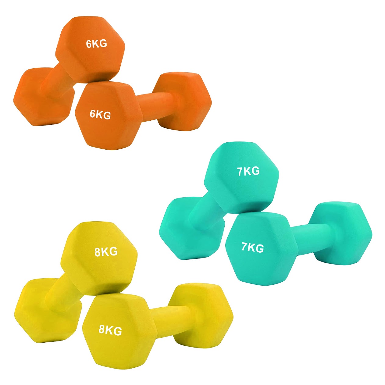 Hex Neoprene Dumbbells – Anti‑Roll, Non‑Slip Grip, Sold as Singles, Pairs, or Sets for Home Gym Strength Workouts
