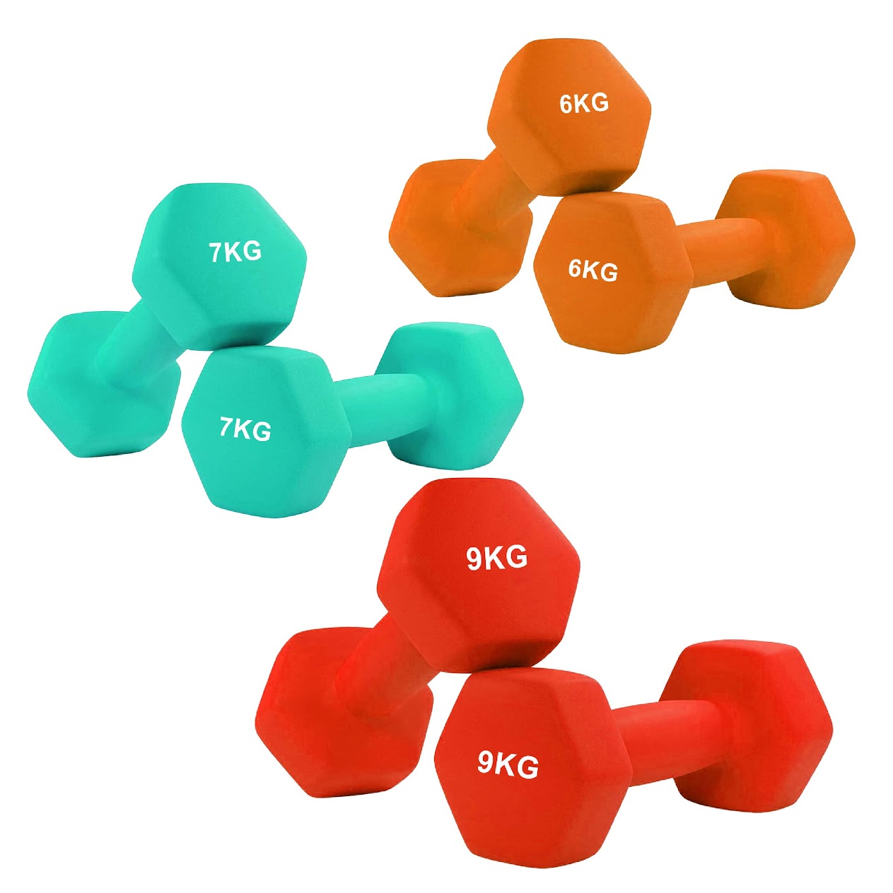 Hex Neoprene Dumbbells – Anti‑Roll, Non‑Slip Grip, Sold as Singles, Pairs, or Sets for Home Gym Strength Workouts