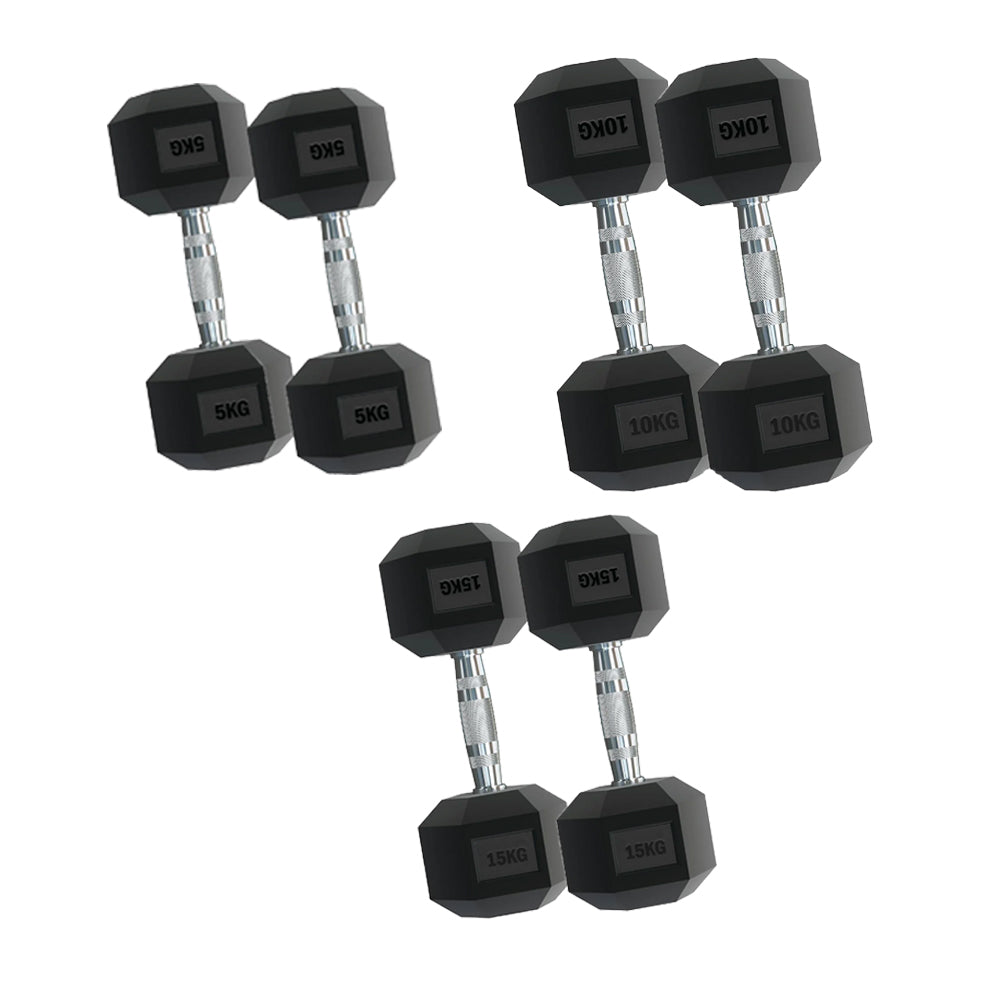 3-Pair Hex Dumbbell Set 2.5kg–15kg with Optional Tier 3 Rack – Rubber-Coated, Anti-Roll Hex Weights for Compact Home, Garage, or Studio Gym Storage & Training