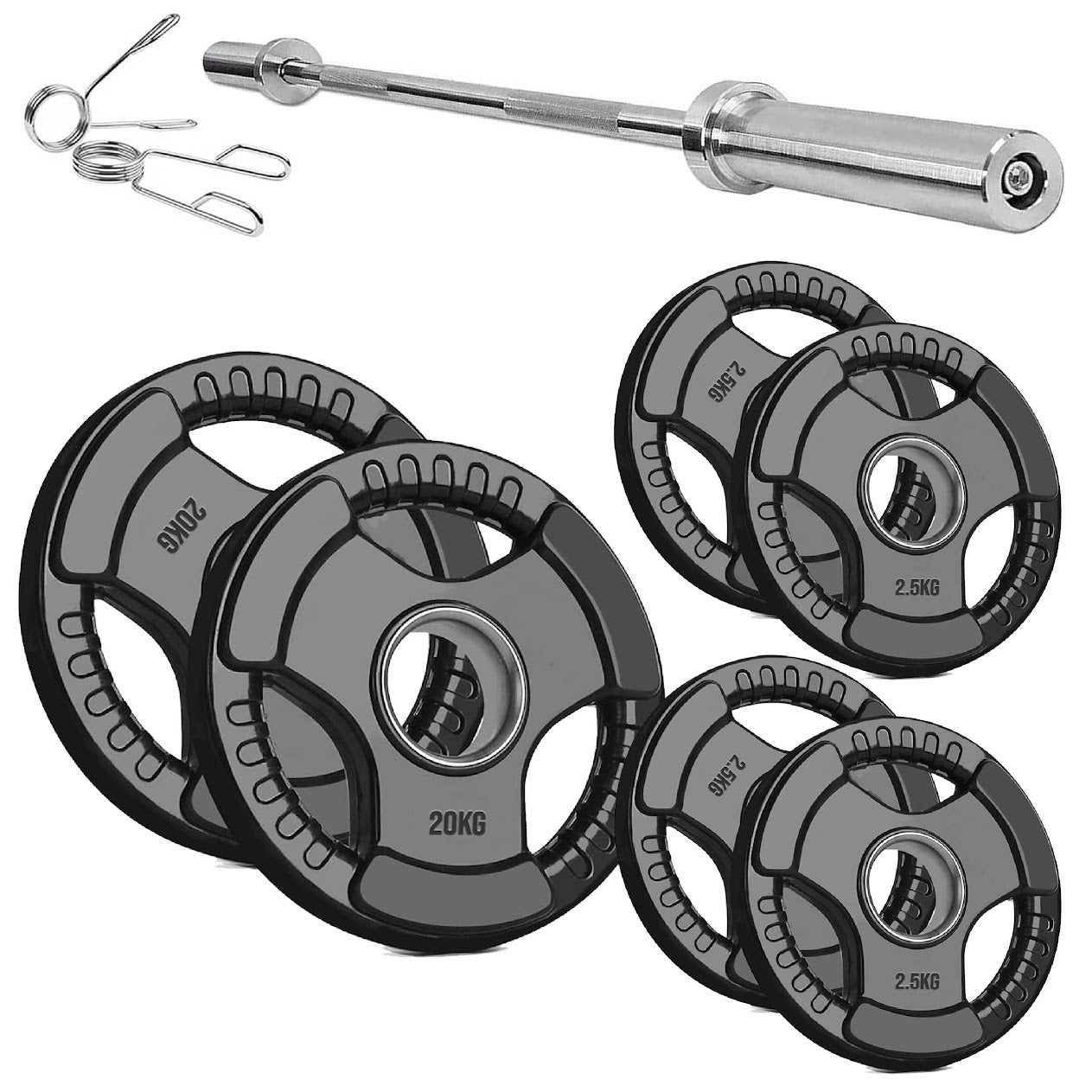 Versatile Tri-Grip Olympic Plates – Solid Cast Iron with Protective Rubber Coating & 2-Inch Center Hole for Strength Training | Range of Weight Options
