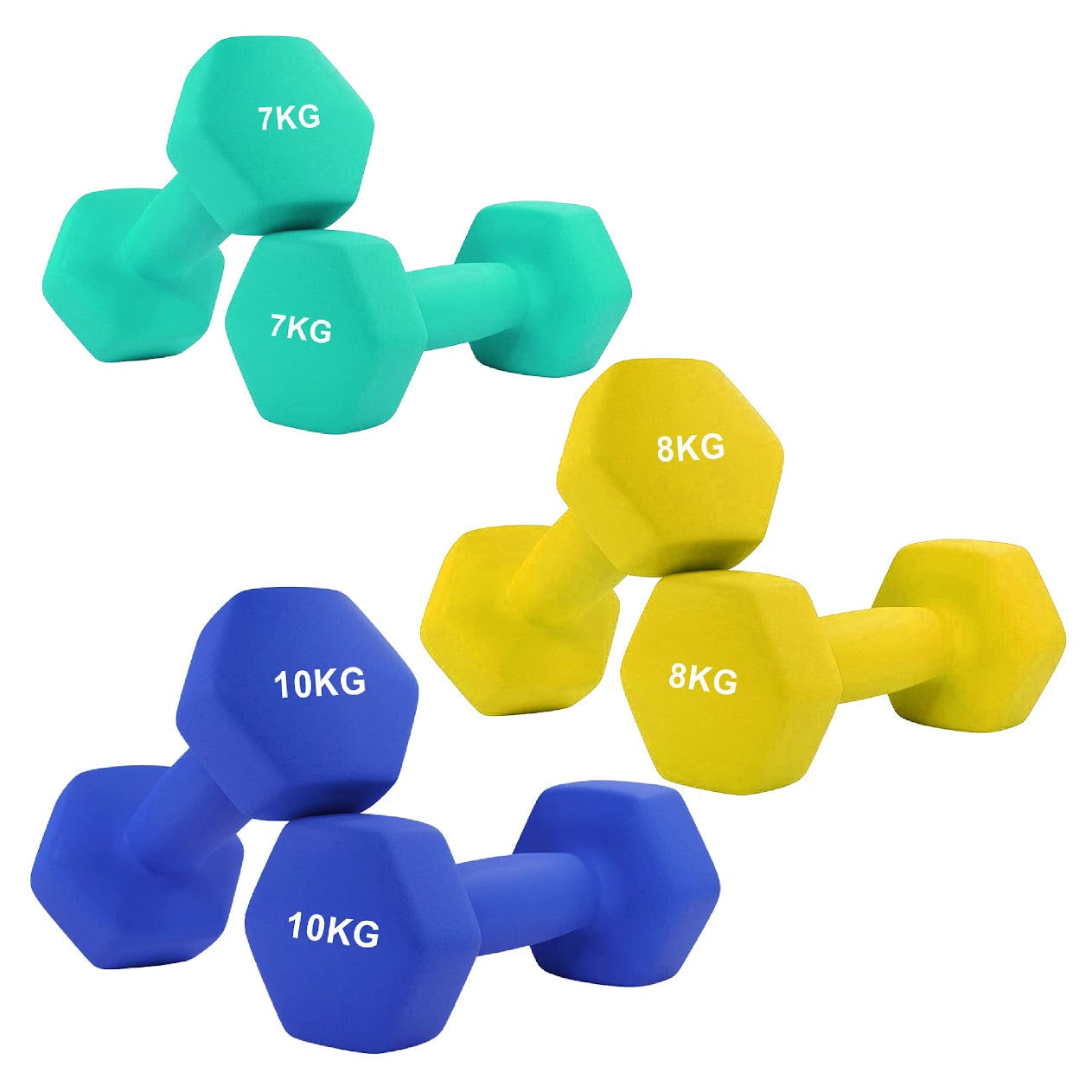 Hex Neoprene Dumbbells – Anti‑Roll, Non‑Slip Grip, Sold as Singles, Pairs, or Sets for Home Gym Strength Workouts
