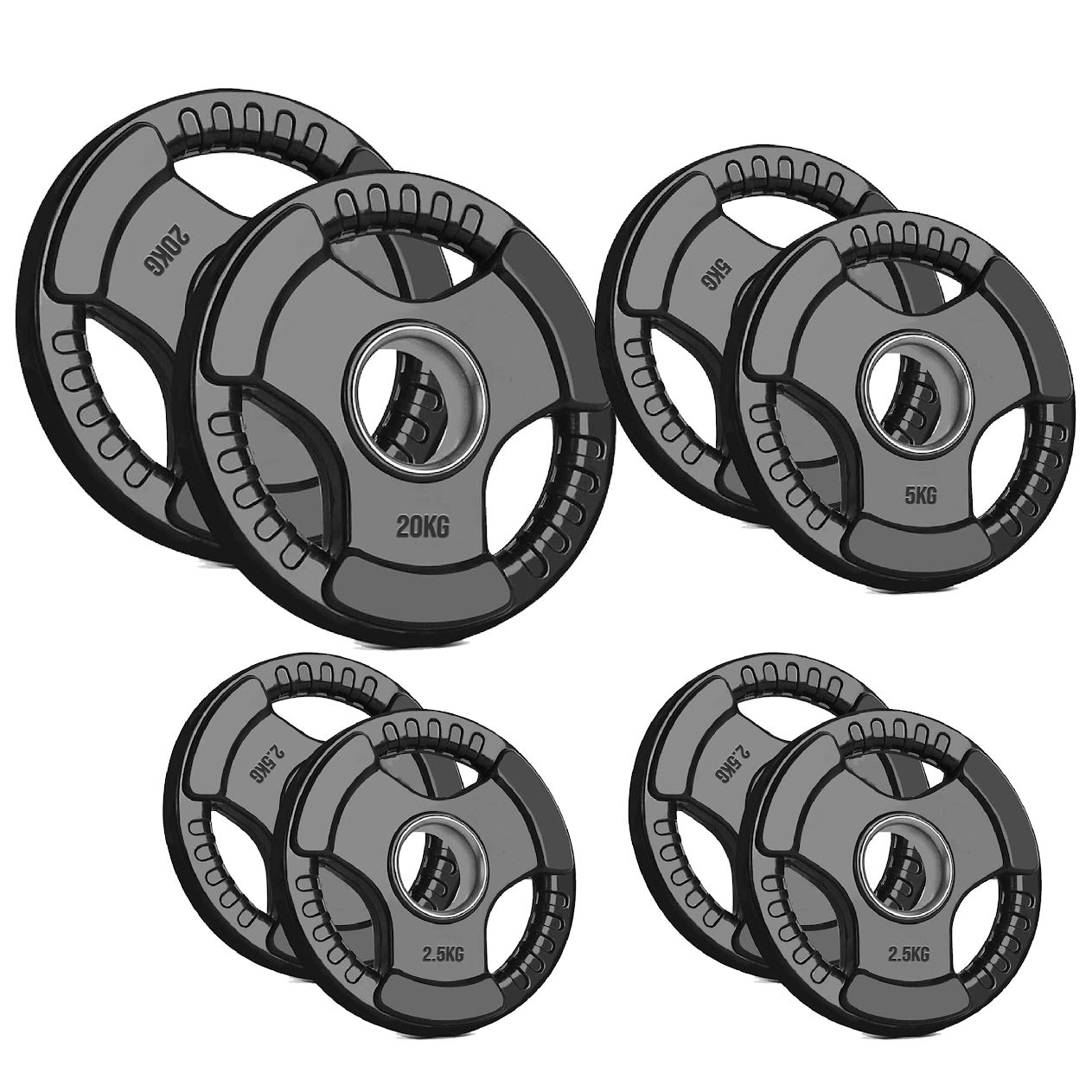 Versatile Tri-Grip Olympic Plates – Solid Cast Iron with Protective Rubber Coating & 2-Inch Center Hole for Strength Training | Range of Weight Options