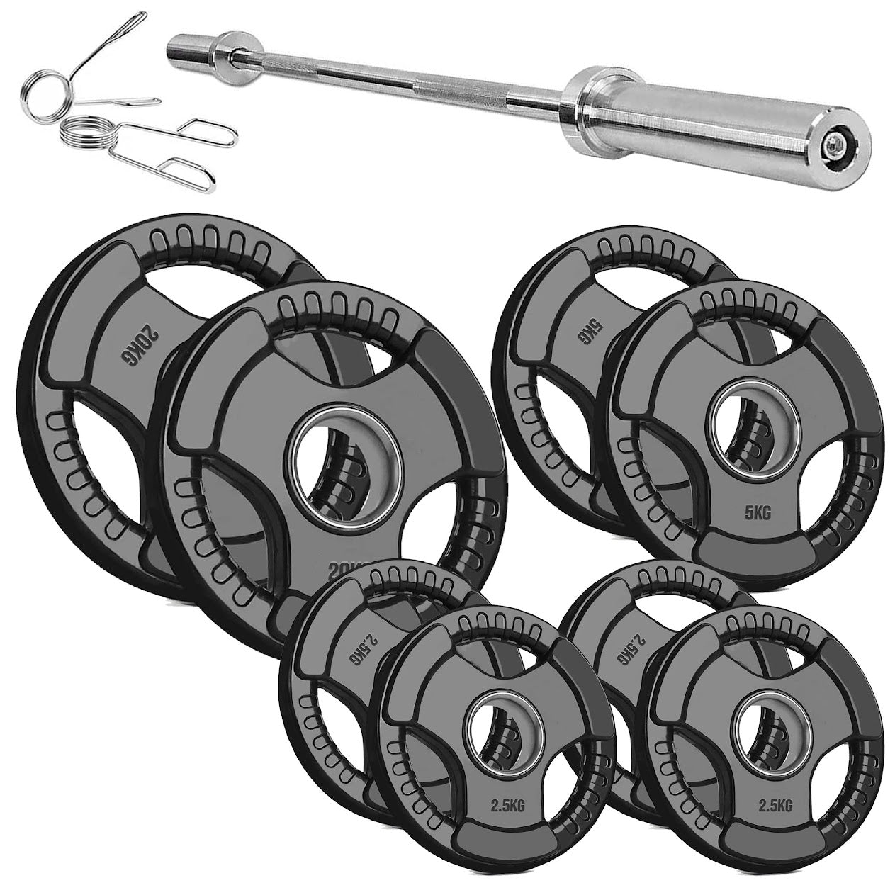 Versatile Tri-Grip Olympic Plates – Solid Cast Iron with Protective Rubber Coating & 2-Inch Center Hole for Strength Training | Range of Weight Options