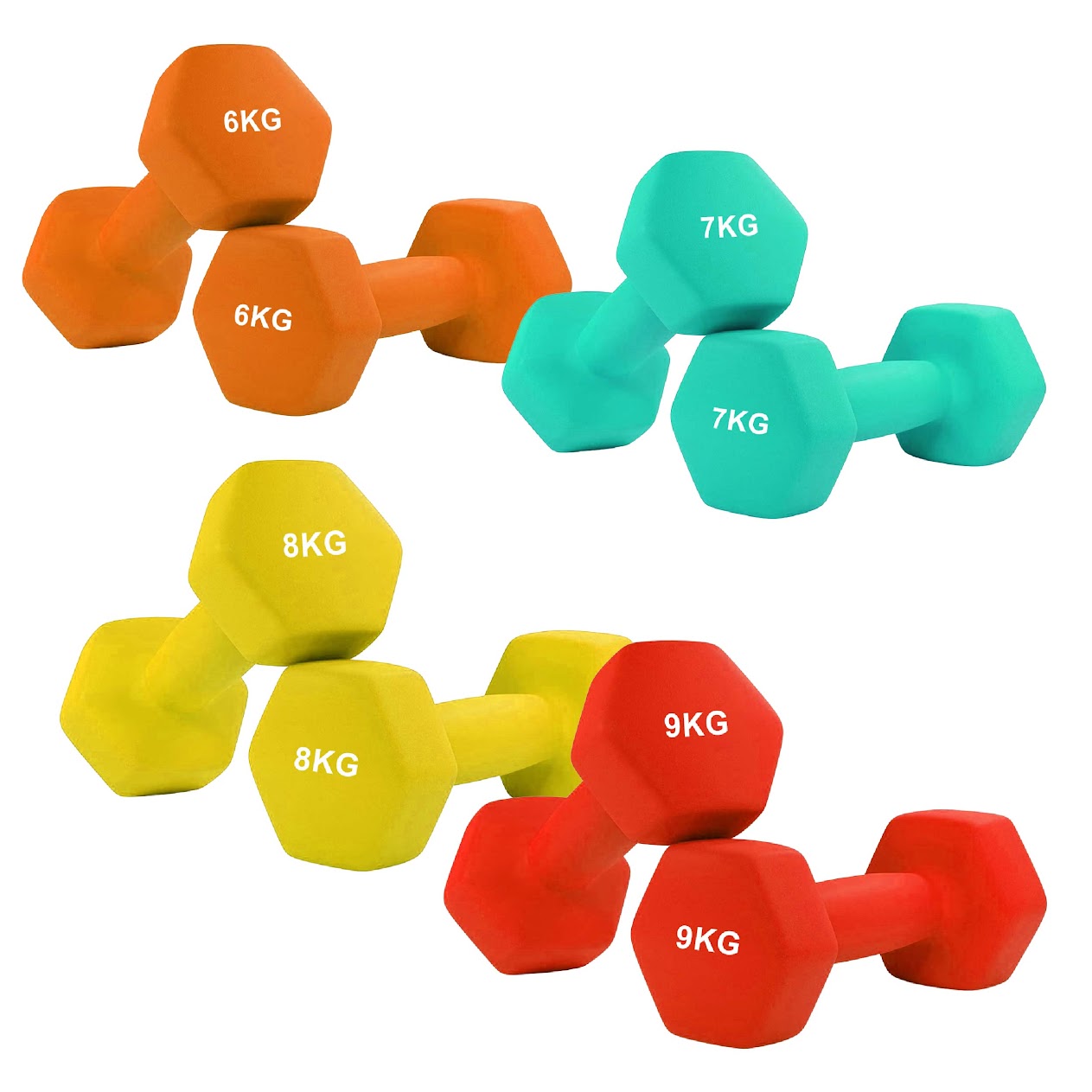 Hex Neoprene Dumbbells – Anti‑Roll, Non‑Slip Grip, Sold as Singles, Pairs, or Sets for Home Gym Strength Workouts