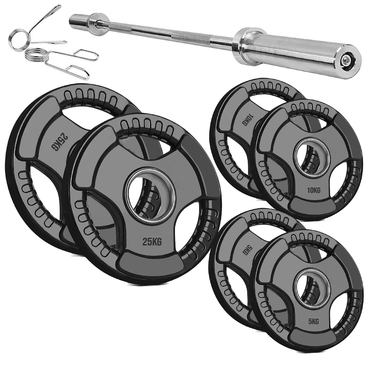 Versatile Tri-Grip Olympic Plates – Solid Cast Iron with Protective Rubber Coating & 2-Inch Center Hole for Strength Training | Range of Weight Options