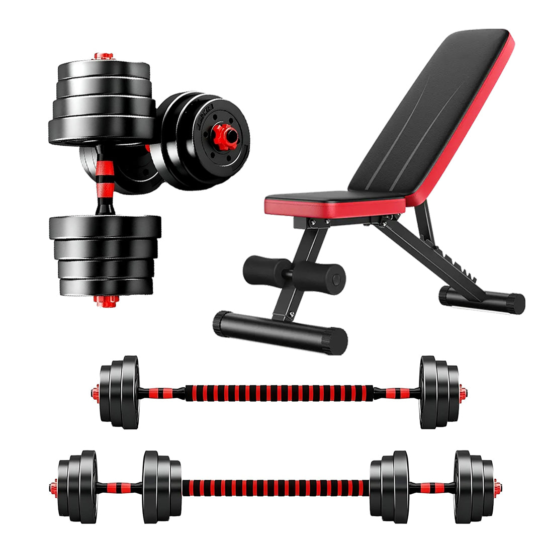 Adjustable Vinyl‑Coated Dumbbell & Barbell Set – 20 kg/25 kg/30 kg, 2‑in‑1 Strength Kit for Home Gym Workout
